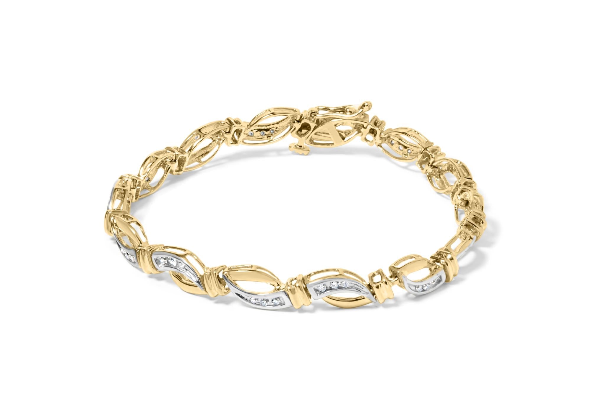 Bracciale tennis da 7" con maglie a infinito in oro giallo e bianco 10K da 1/2 carati con diamanti incastonati a canale (colore HI, purezza I1-I2) - Friggin Jewelry