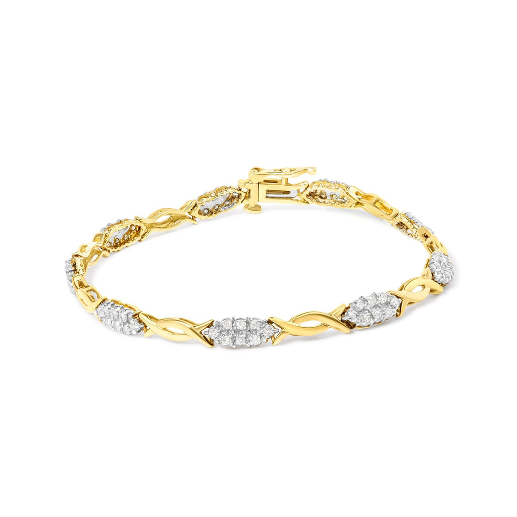 Pulsera de oro amarillo de 10 quilates con eslabones en espiral y diamantes de talla redonda de 1,00 quilates (color HI, claridad I2-I3) - Friggin Jewelry