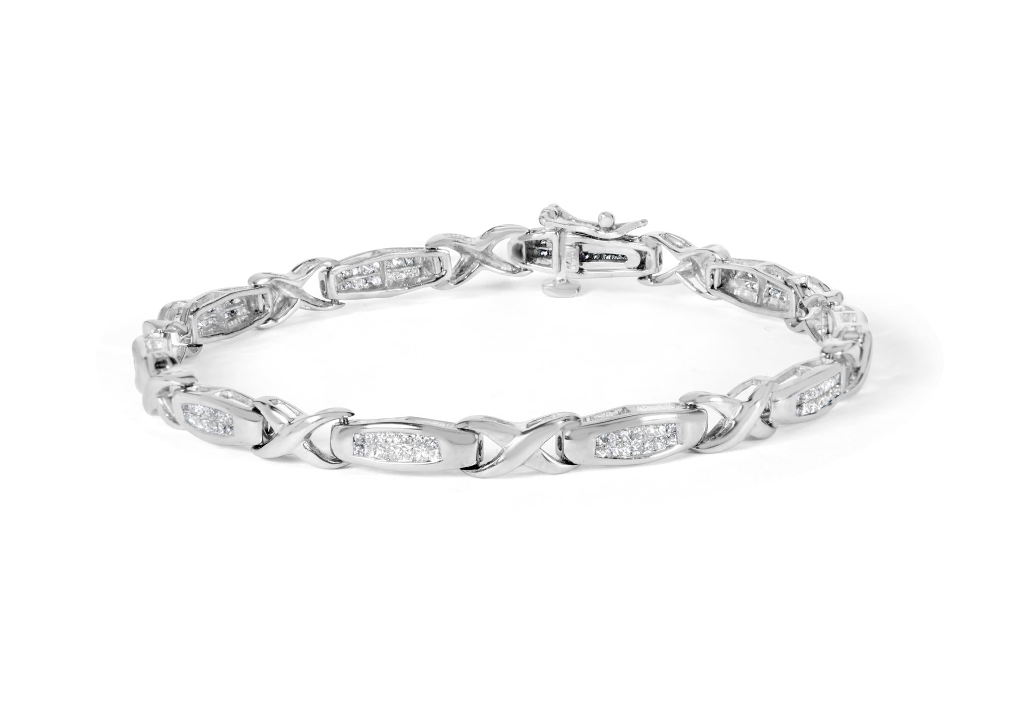 Bracciale tennis in oro bianco 14 carati con diamanti incastonati in modo invisibile da 1,0 ct (colore HI, purezza SI1-SI2) - 7" - Friggin Jewelry