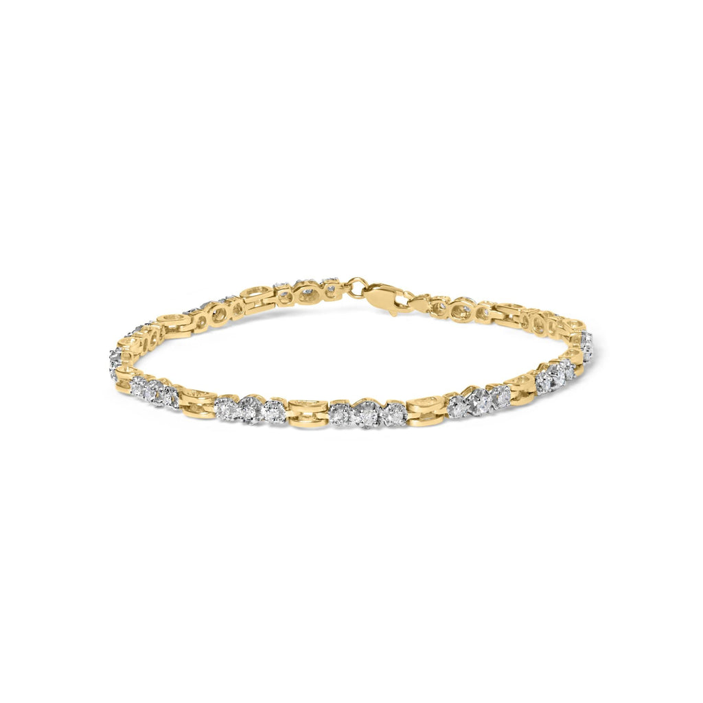 10k Yellow Gold 1.00 Cttw Diamond 3 Stone Link Bracelet (I-J Color, I1-I2 Clarity) -7.25" Inches - Friggin Jewelry Premium