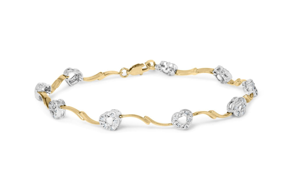 Bracciale a forma di S con cuore in oro bicolore 10k da 1/3 ct e diamanti incastonati in pavé da 7,25" (colore IJ, purezza I2-I3) - Friggin Jewelry