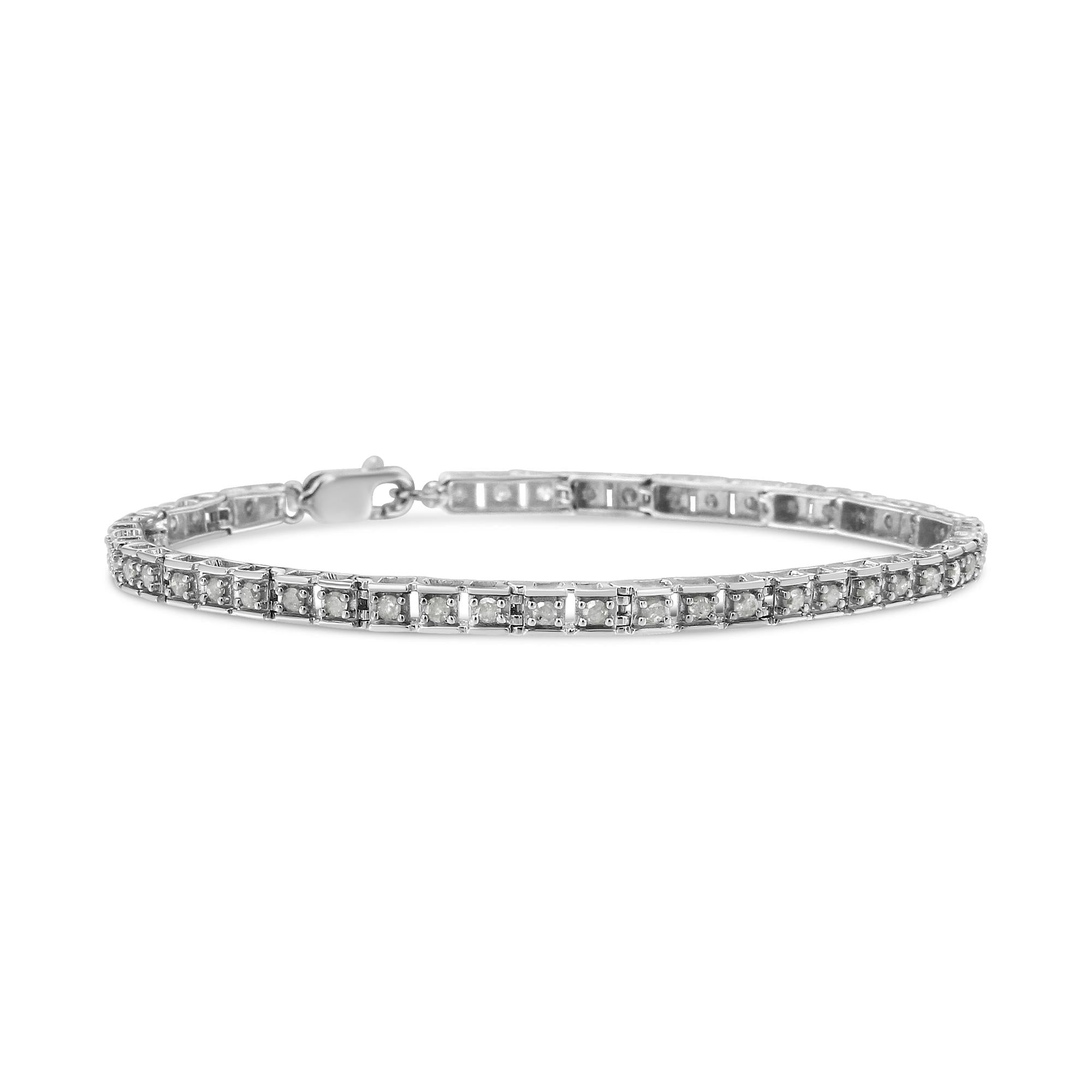 .925 Sterling Silver 1.0 Cttw Diamond Square Hybrid Link 7" Tennis Bracelet (I-J Color, I2-I3 Clarity) - Friggin Jewelry