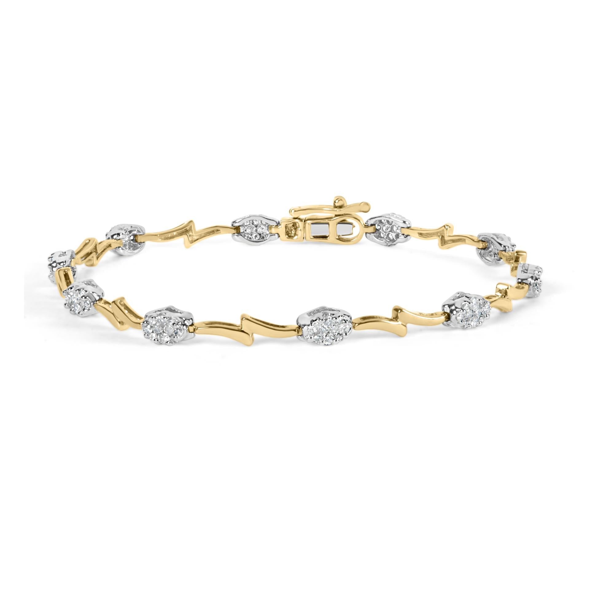 Bracciale a maglie ovali con diamanti da 1,00 ct in oro bianco e giallo 10 carati (colore IJ, purezza SI2-I1) - 7 pollici - Friggin Jewelry