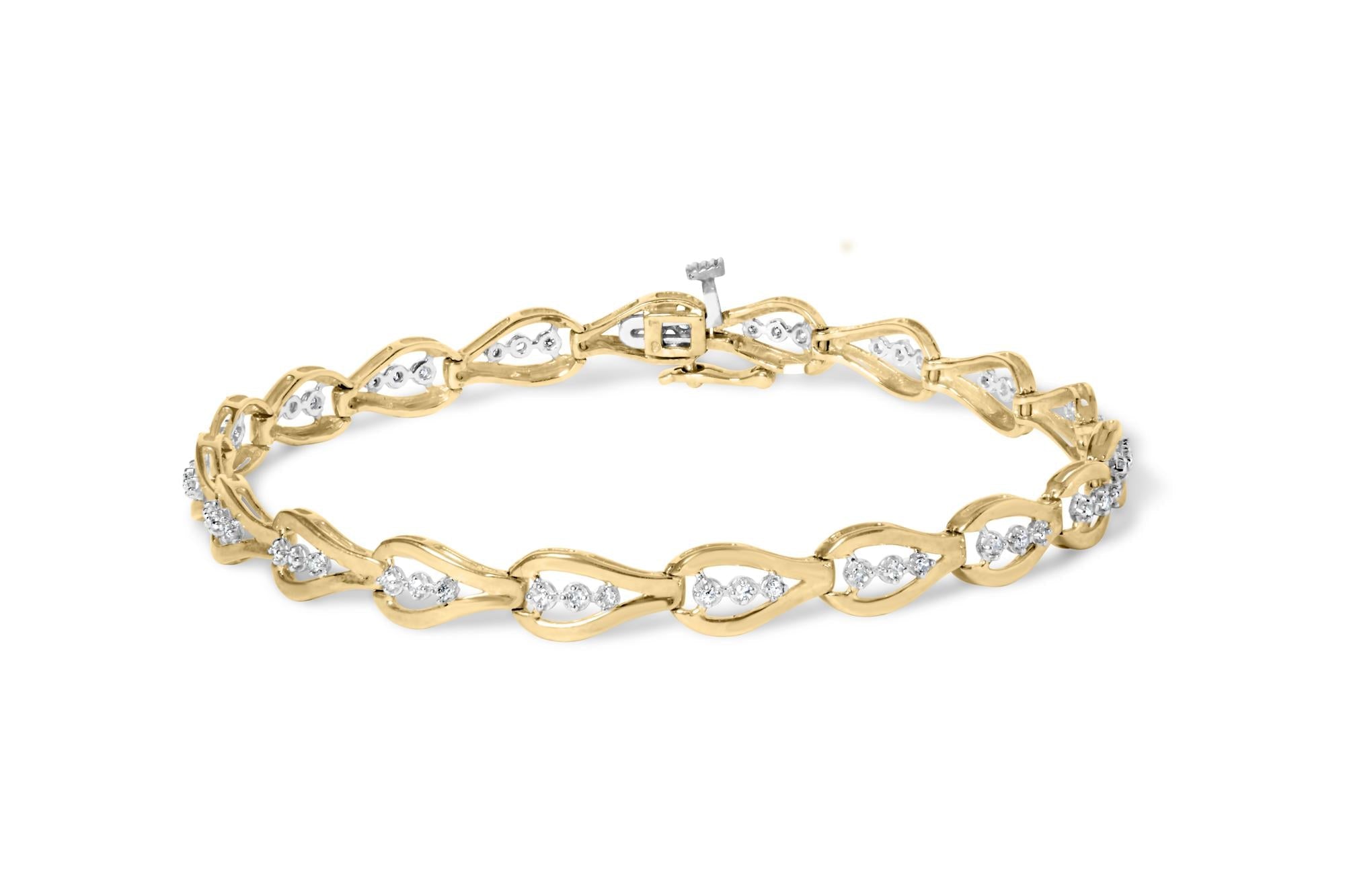 10k Yellow Gold 1/3 Cttw Diamond 3 Stone Teardrop Design Link Bracelet (I-J Color, I1-I2 Clarity) - 7.25" Inches - Friggin Jewelry