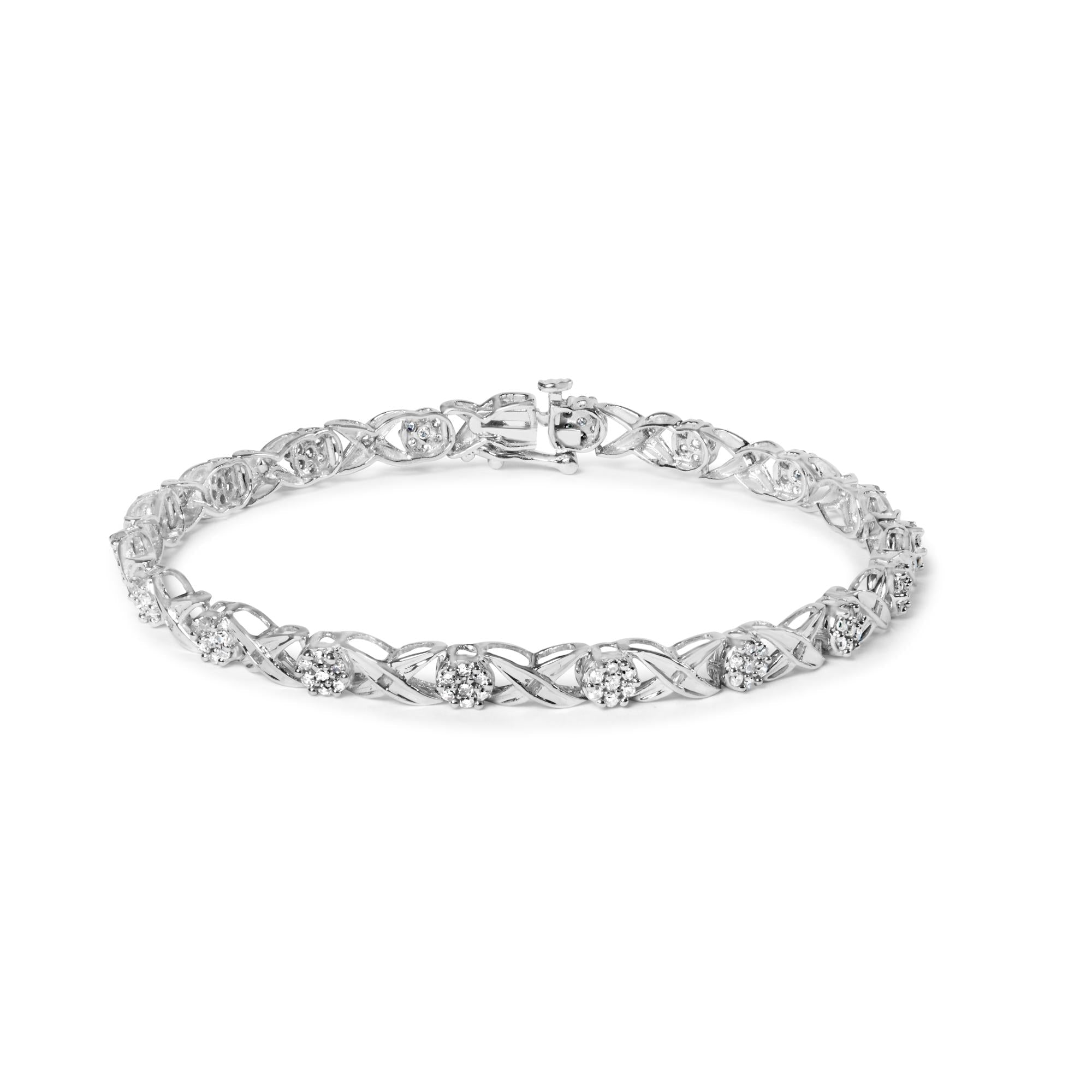 Pulsera de oro blanco de 10 quilates con diamantes de 1,00 ct y eslabones en forma de X de 7,25" (color IJ, claridad I1-I2) - Friggin Jewelry