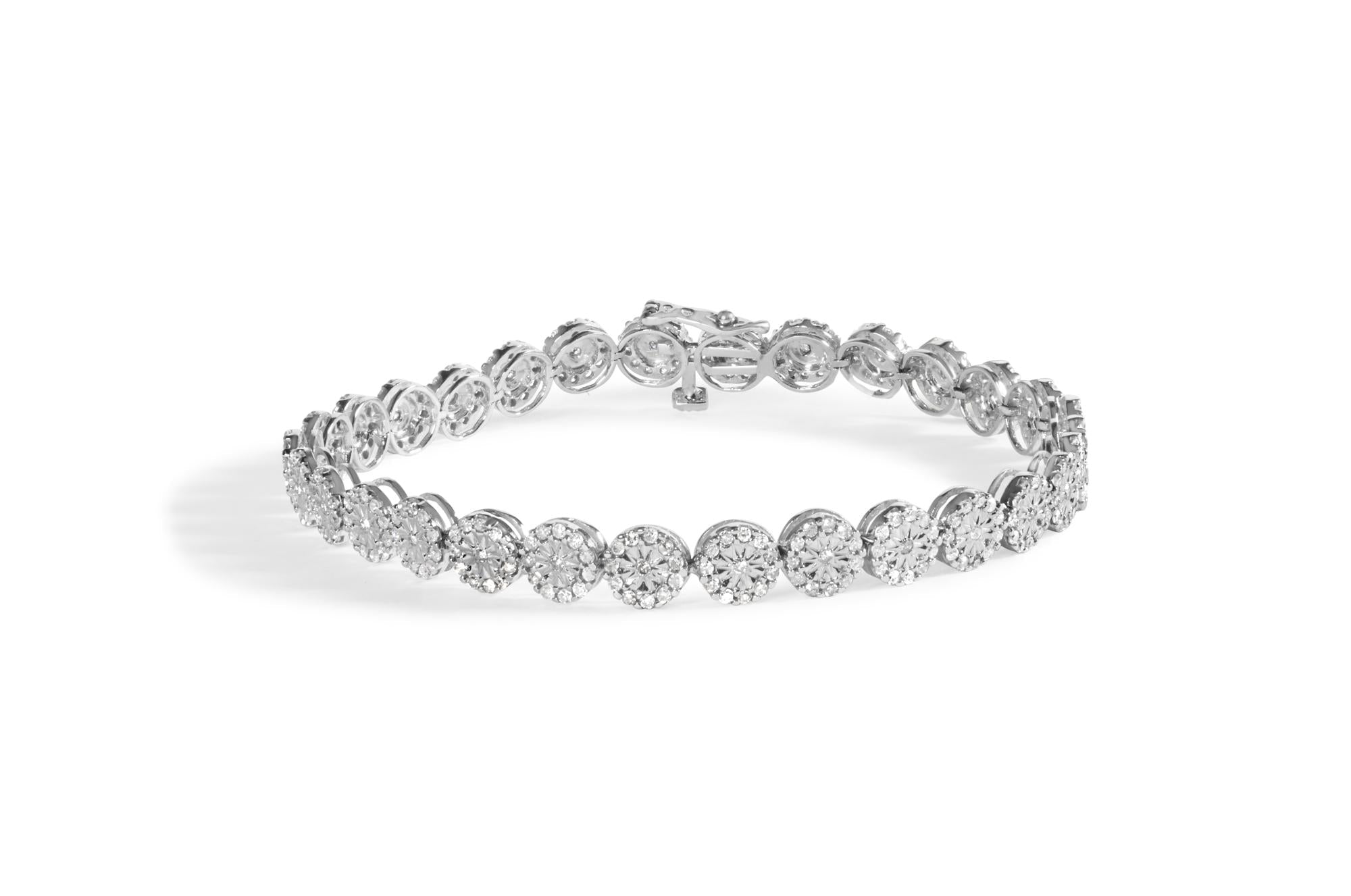 14K White Gold 2.00 Cttw Diamond Halo Link Tennis Bracelet (H-I Color, I1-I2 Clarity) - 7" Inches - Friggin Jewelry