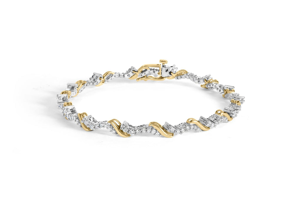 10K Yellow and White Gold 2.00 Cttw Diamond "S" Link 7" Bracelet (H-I Color, I2-I3 Clarity) - Friggin Jewelry