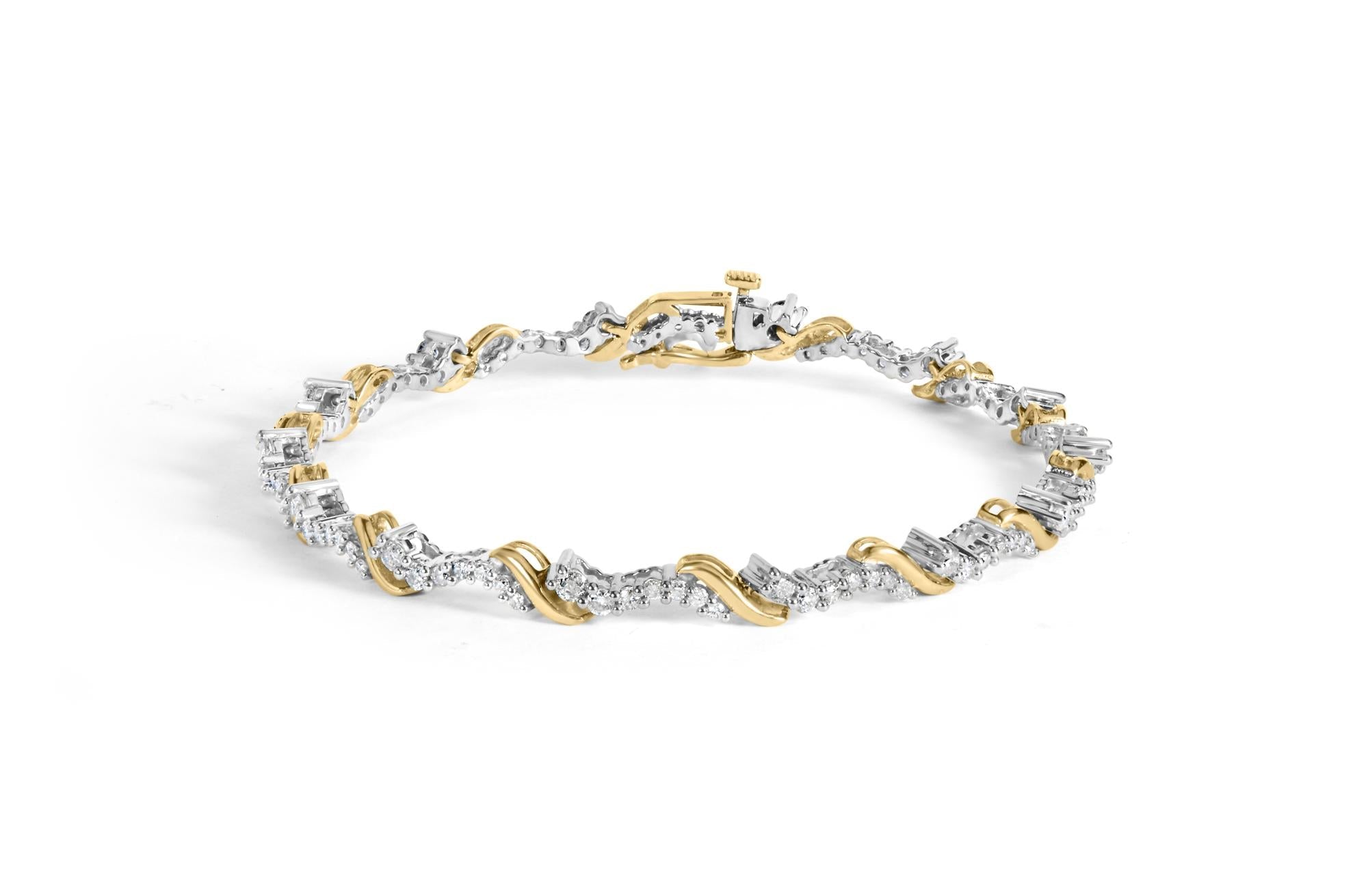 10K Yellow and White Gold 2.00 Cttw Diamond "S" Link 7" Bracelet (H-I Color, I2-I3 Clarity) - Friggin Jewelry