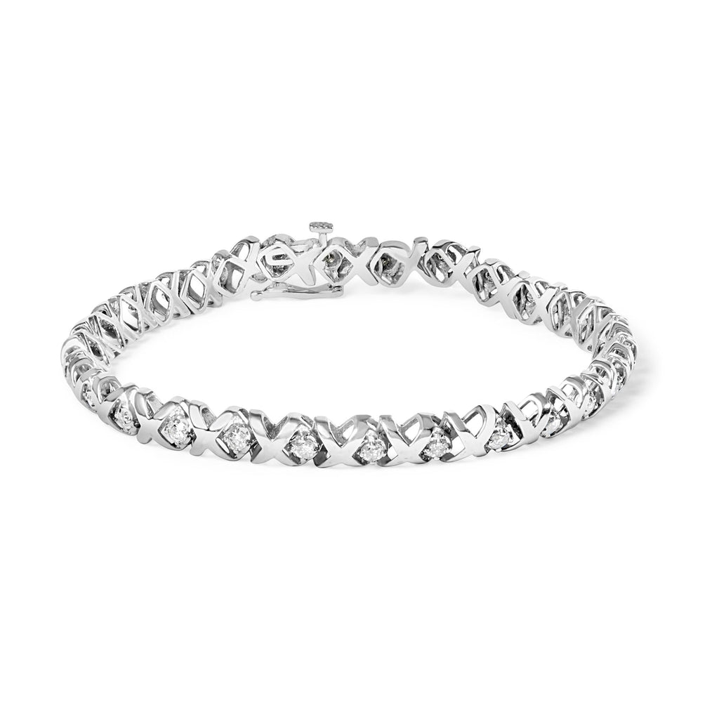 Pulsera de tenis de oro blanco de 10 quilates con diamantes de 1 1/2 quilates y eslabones X de 7,5" (color HI, claridad I2-I3) - Friggin Jewelry