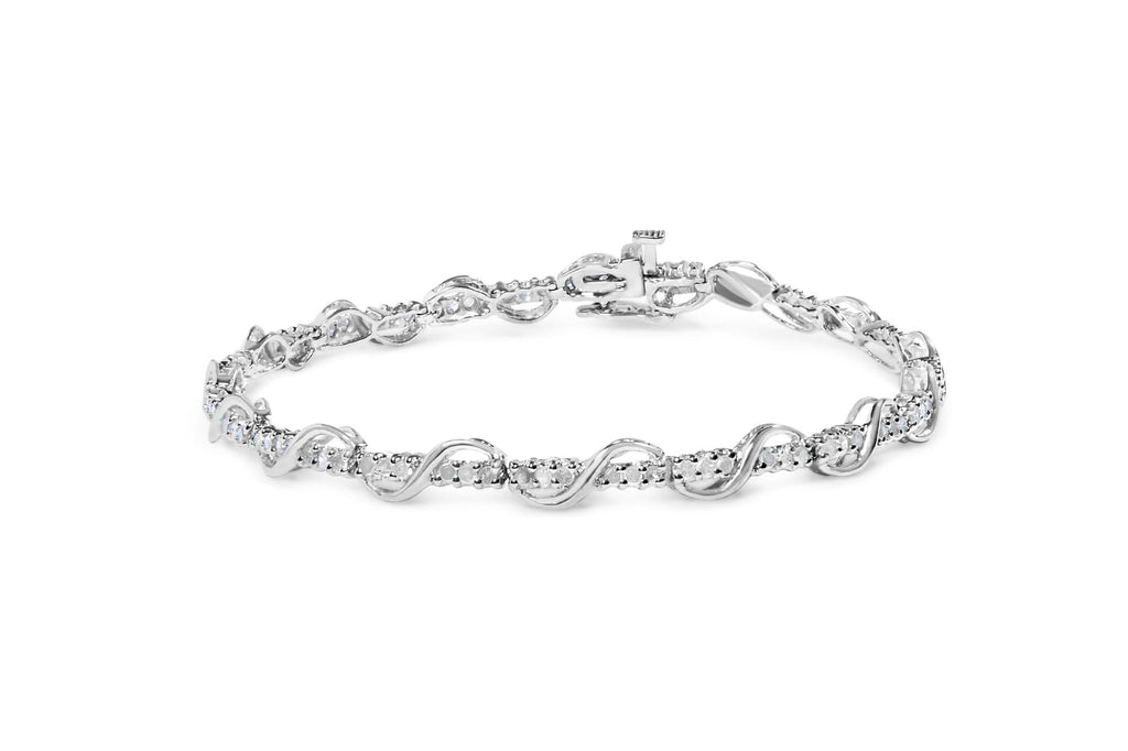 Bracciale tennis in oro bianco 10 carati con diamanti taglio rotondo da 1,00 ct e maglie a spirale (colore HI, purezza I3) - 7 pollici - Friggin Jewelry