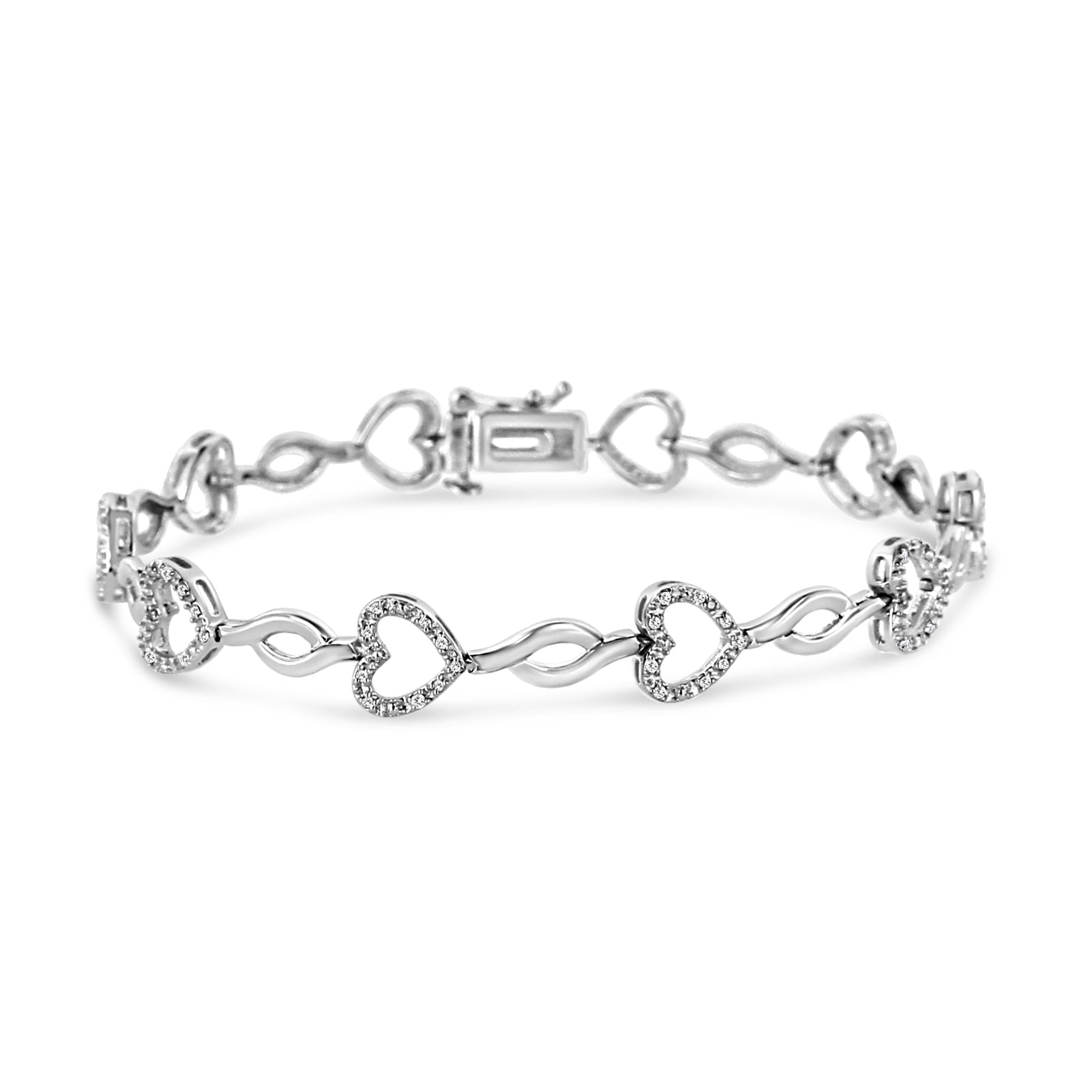 .925 Sterling Silver 1/4 Cttw Round-Cut Diamond Alternating Heart and Leaf Link Bracelet (I-J Color, I3 Clarity) - Size 7.25" - Friggin Jewelry