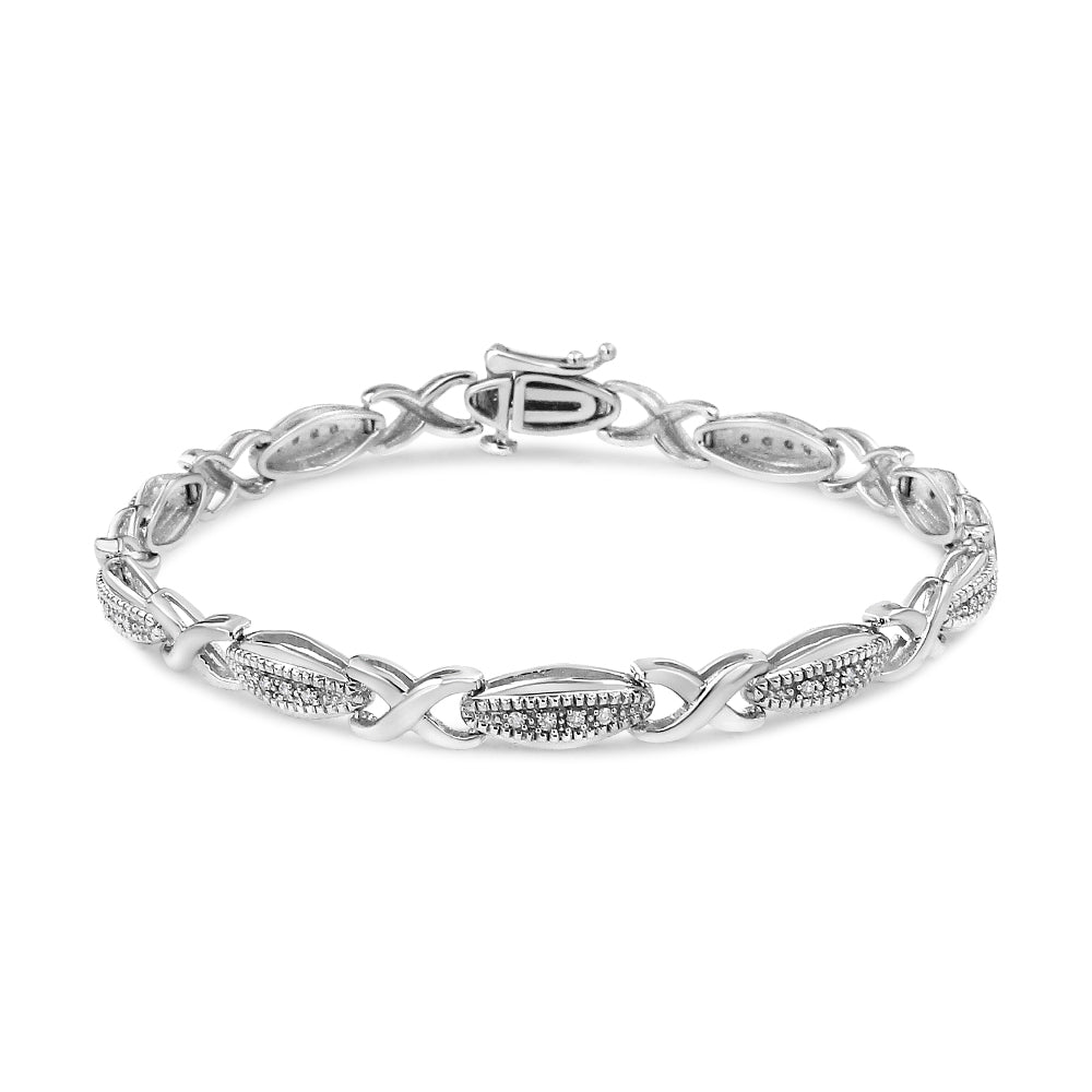 Bracciale in argento sterling 925 con diamanti taglio rotondo da 1/5 carati a maglie "X" - Misura 7,50" (colore IJ, purezza I2-I3) - Friggin Jewelry