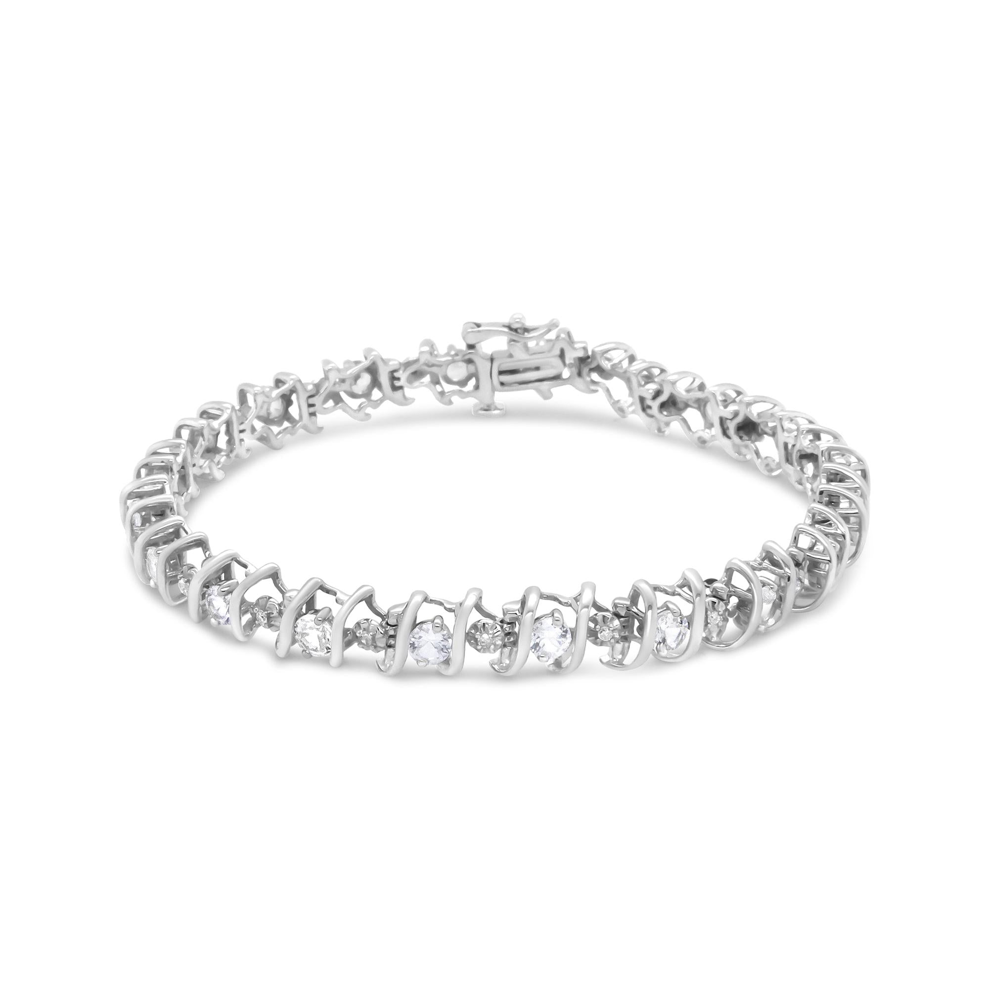 .925 Sterling Silver Lab-Grown Birthstone and 1/6 Cttw Round Diamond Tennis Bracelet (H-I Color, I1-I2 Clarity) - Friggin Jewelry