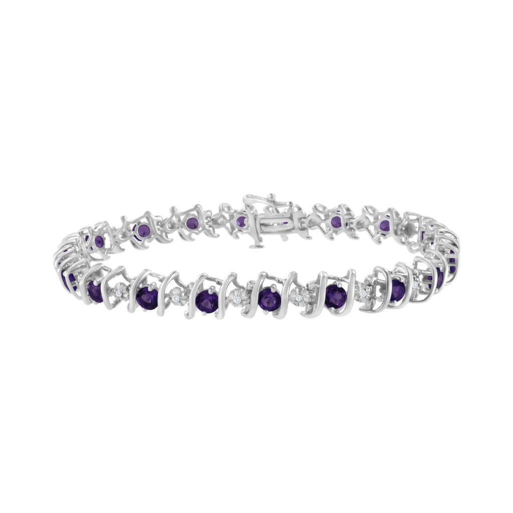 Pulsera de tenis de plata de ley 925 con piedra de nacimiento cultivada en laboratorio y diamantes redondos de 1/6 ct (color HI, claridad I1-I2) - Friggin Jewelry