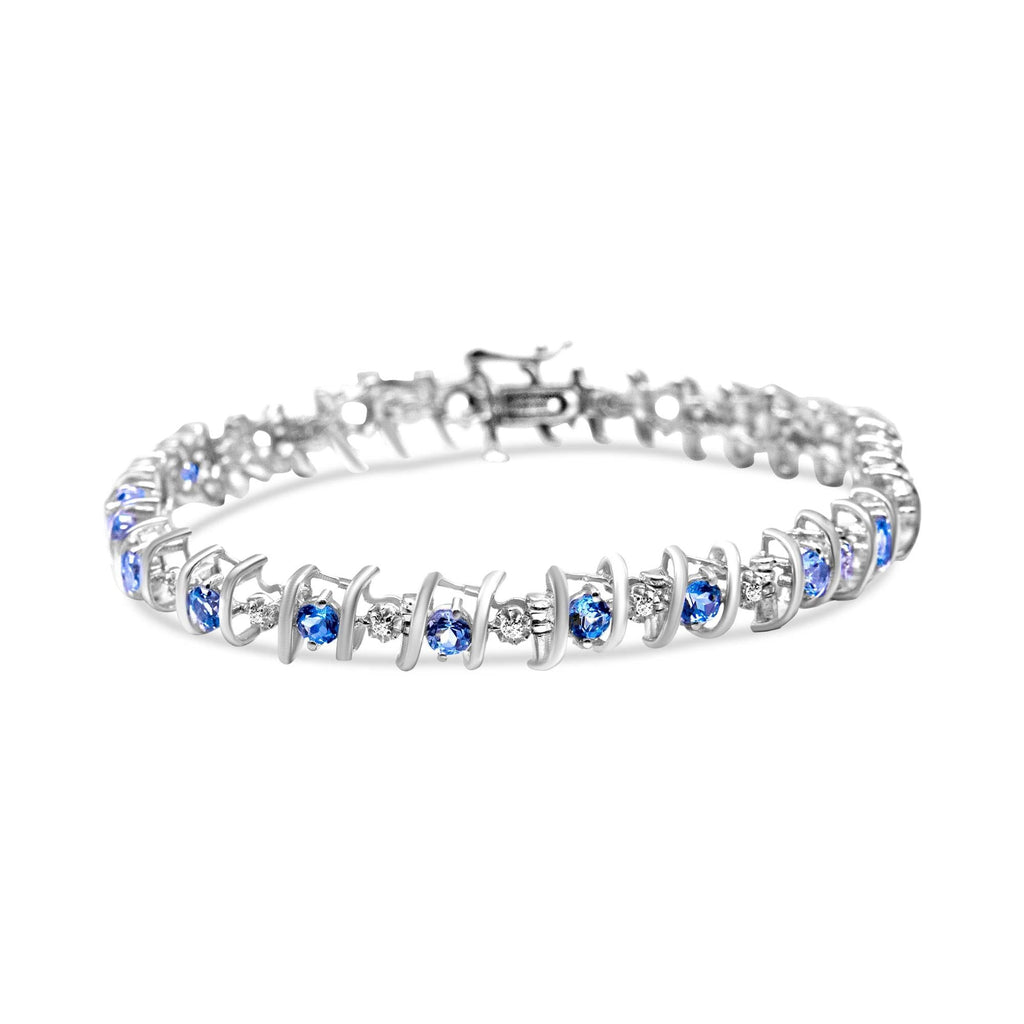 Pulsera de tenis de plata de ley 925 con piedra de nacimiento cultivada en laboratorio y diamantes redondos de 1/6 ct (color HI, claridad I1-I2) - Friggin Jewelry