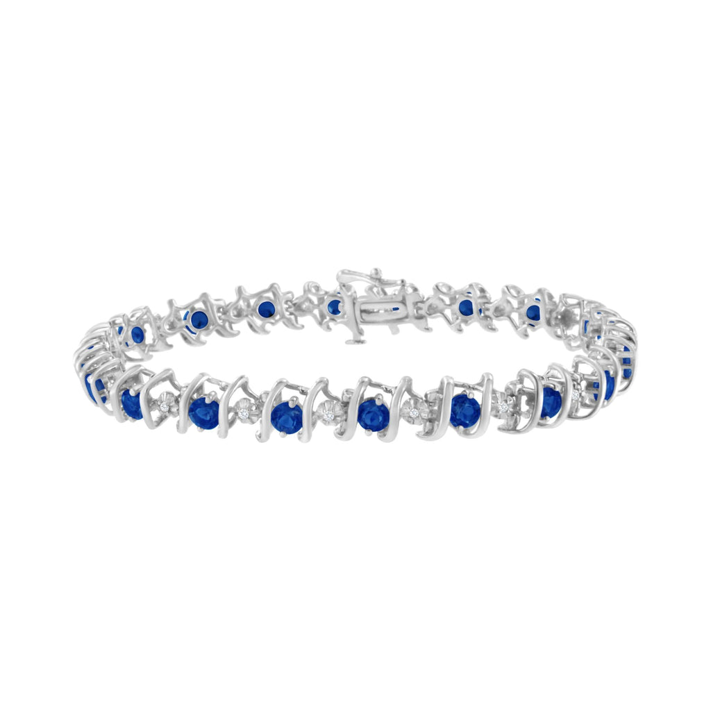 Pulsera de tenis de plata de ley 925 con piedra de nacimiento cultivada en laboratorio y diamantes redondos de 1/6 ct (color HI, claridad I1-I2) - Friggin Jewelry