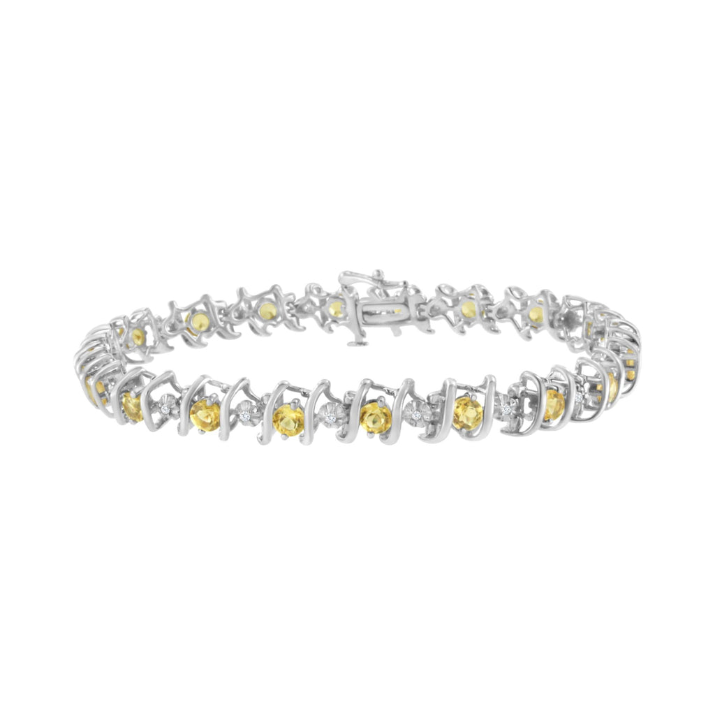 Pulsera de tenis de plata de ley 925 con piedra de nacimiento cultivada en laboratorio y diamantes redondos de 1/6 ct (color HI, claridad I1-I2) - Friggin Jewelry