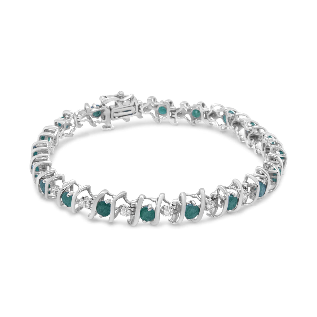 Pulsera de tenis de plata de ley 925 con piedra de nacimiento cultivada en laboratorio y diamantes redondos de 1/6 ct (color HI, claridad I1-I2) - Friggin Jewelry