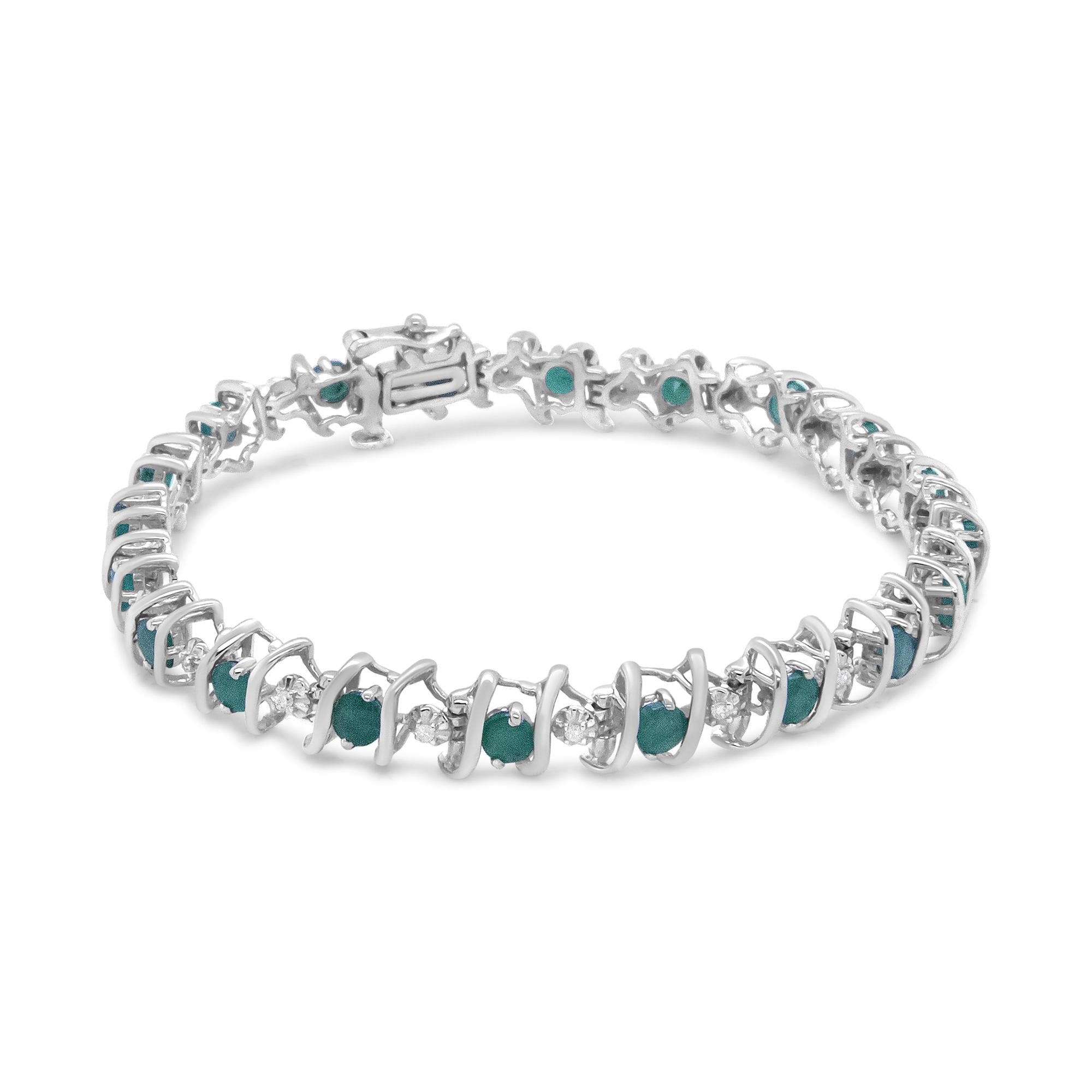 Pulsera de tenis de plata de ley 925 con piedra de nacimiento cultivada en laboratorio y diamantes redondos de 1/6 ct (color HI, claridad I1-I2) - Friggin Jewelry