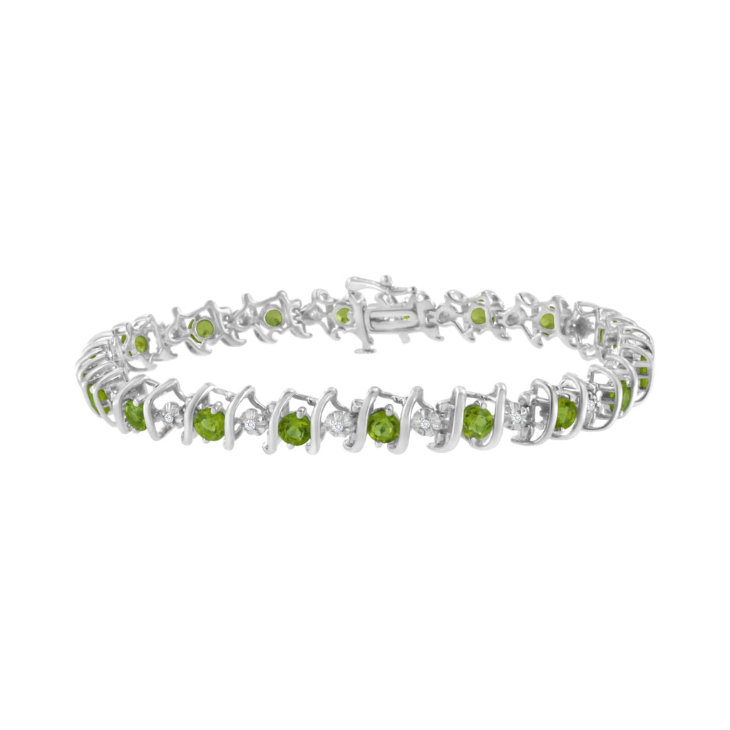 Pulsera de tenis de plata de ley 925 con piedra de nacimiento cultivada en laboratorio y diamantes redondos de 1/6 ct (color HI, claridad I1-I2) - Friggin Jewelry