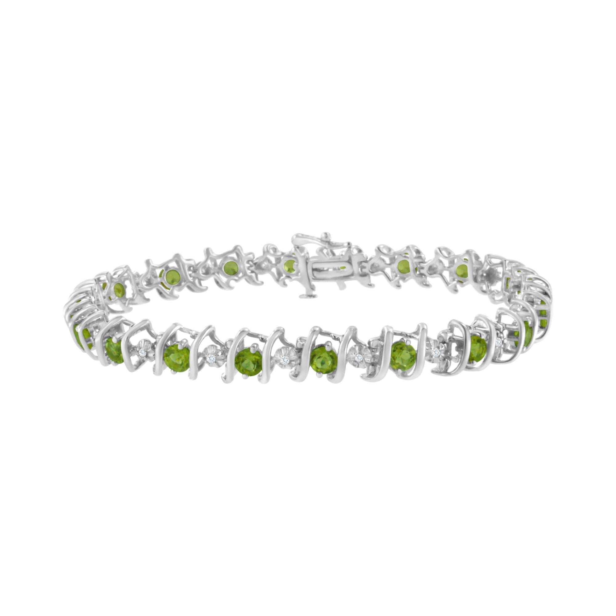Pulsera de tenis de plata de ley 925 con piedra de nacimiento cultivada en laboratorio y diamantes redondos de 1/6 ct (color HI, claridad I1-I2) - Friggin Jewelry