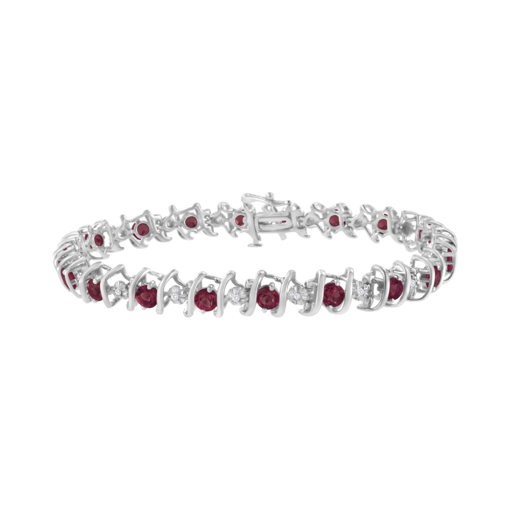 Pulsera de tenis de plata de ley 925 con piedra de nacimiento cultivada en laboratorio y diamantes redondos de 1/6 ct (color HI, claridad I1-I2) - Friggin Jewelry