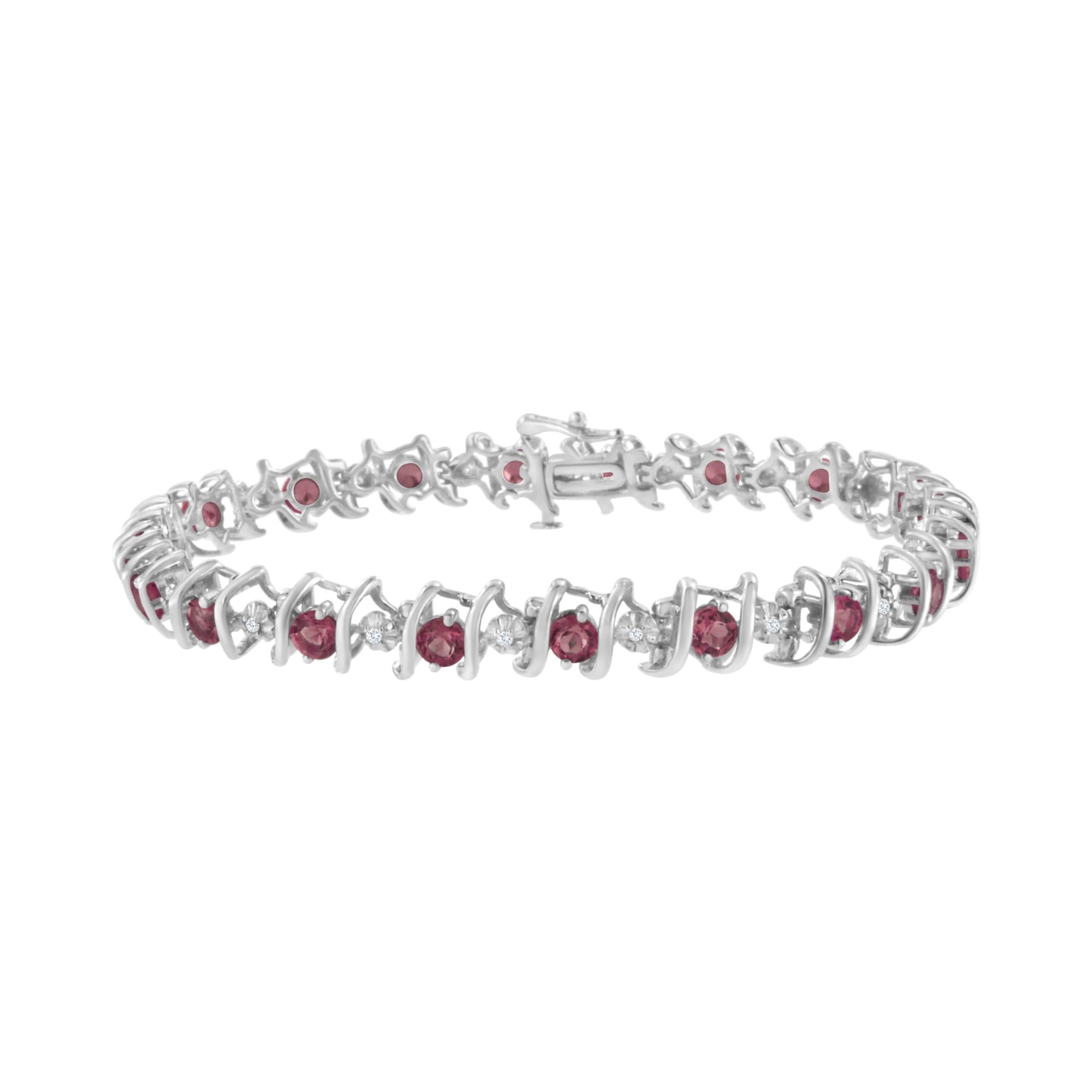 .925 Sterling Silver Lab-Grown Birthstone and 1/6 Cttw Round Diamond Tennis Bracelet (H-I Color, I1-I2 Clarity) - Friggin Jewelry
