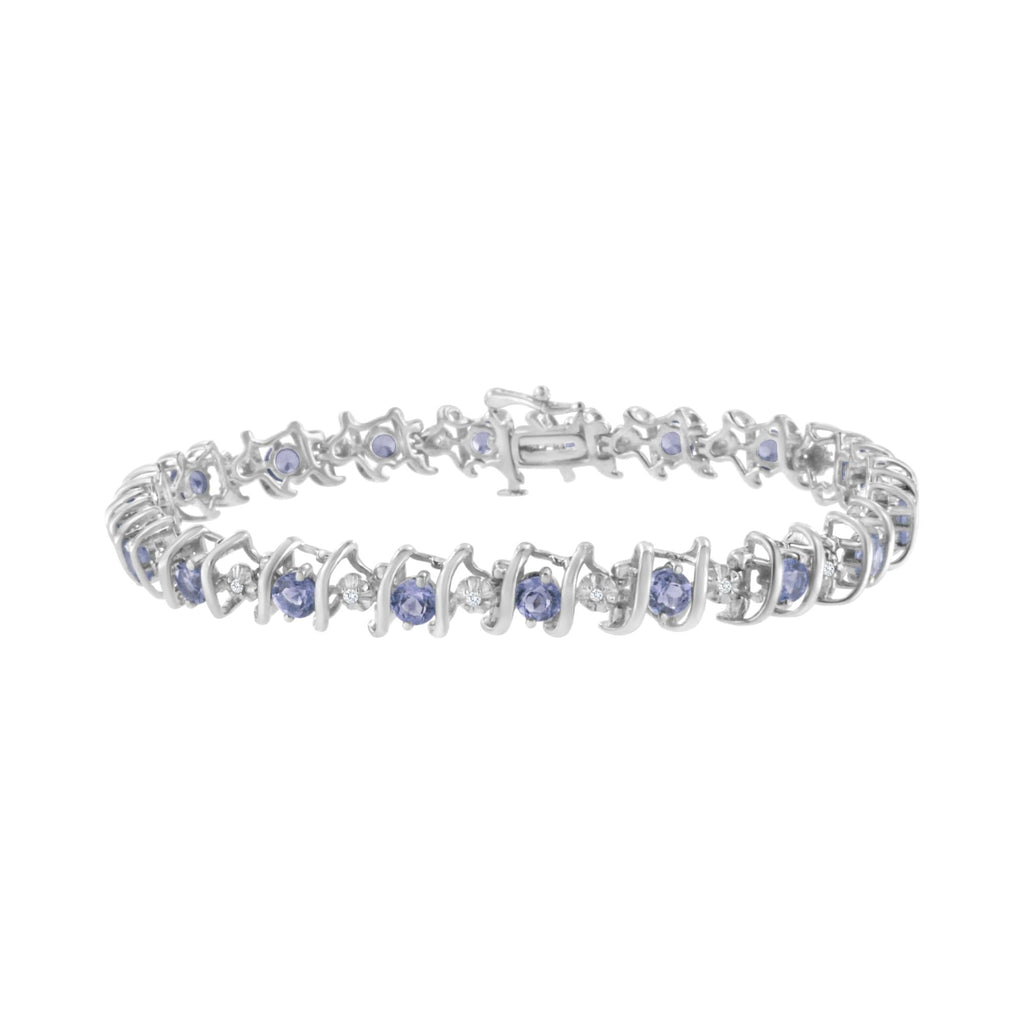 Pulsera de tenis de plata de ley 925 con piedra de nacimiento cultivada en laboratorio y diamantes redondos de 1/6 ct (color HI, claridad I1-I2) - Friggin Jewelry