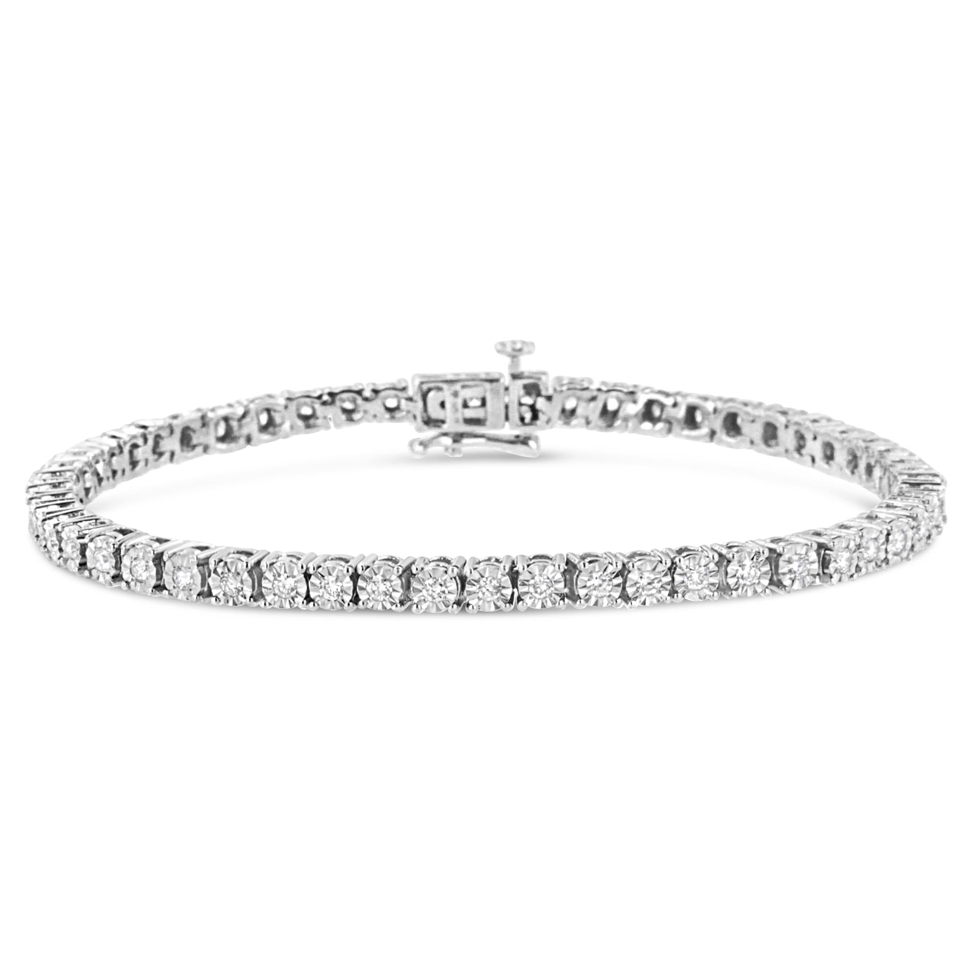 10K White Gold 1/2 Cttw Real Diamond Illusion-Set Miracle Plate Tennis Bracelet (I-J Color, SI2-I1 Clarity) - Size 7.5" - Friggin Jewelry Premium