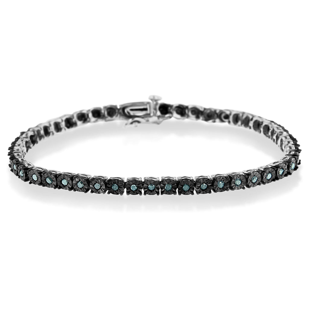 Pulsera de tenis Miracle de diamantes de 1,0 ct en plata de ley 925 con baño de rodio negro (color azul realzado, claridad I3) - 18 cm - Friggin Jewelry