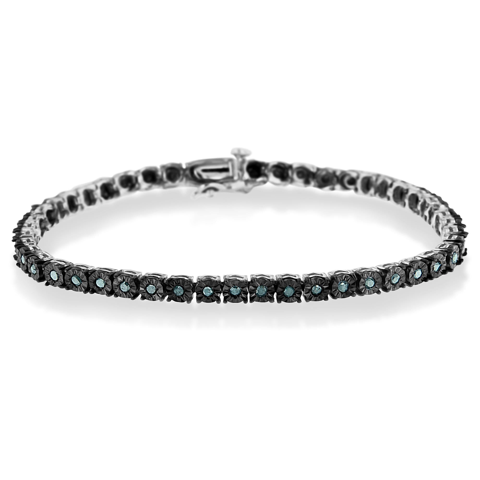 Pulsera de tenis Miracle de diamantes de 1,0 ct en plata de ley 925 con baño de rodio negro (color azul realzado, claridad I3) - 18 cm - Friggin Jewelry