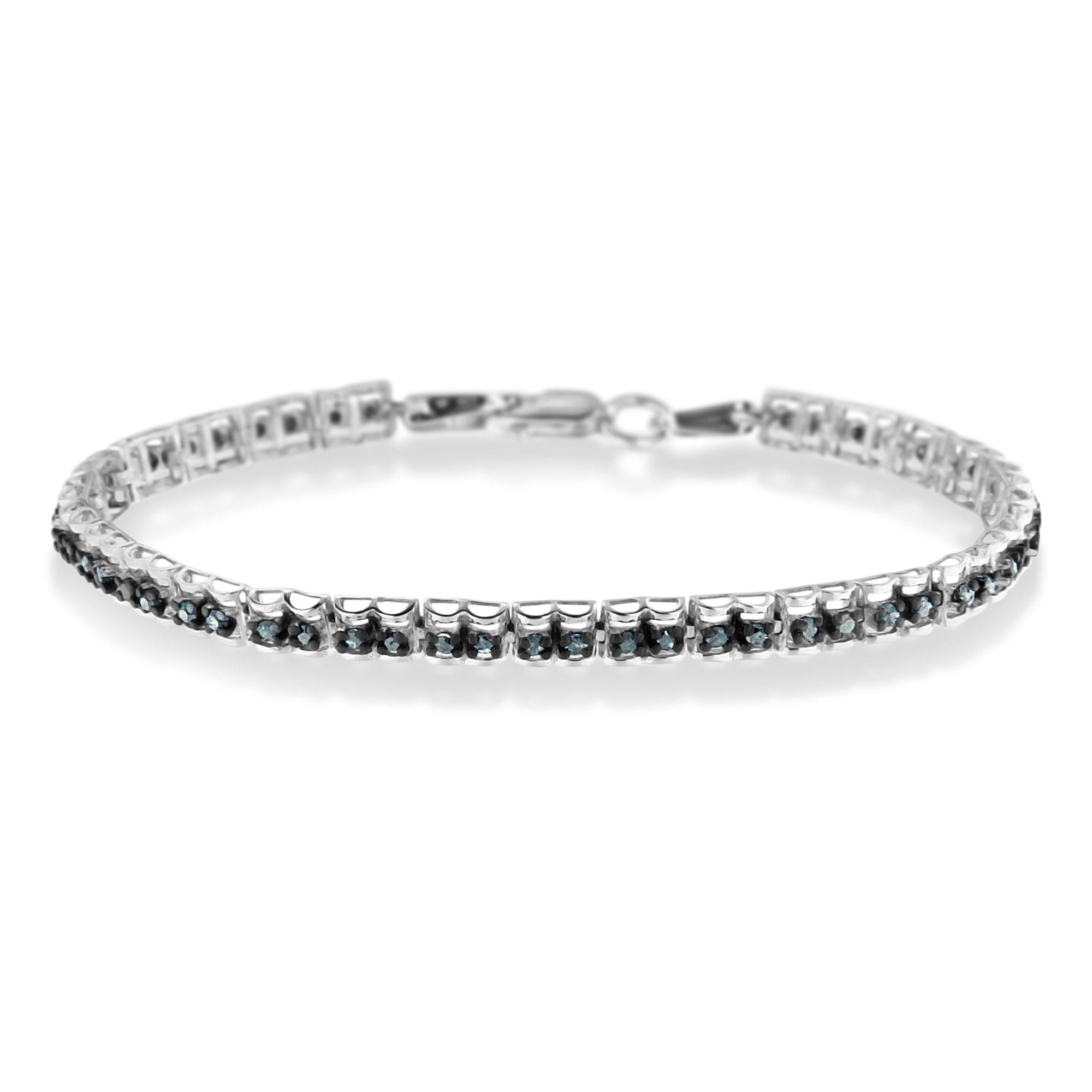 Pulsera de tenis de 18 cm con doble eslabón y diamantes de talla rosa de 1,0 ct sobre plata de ley 925 (color azul, claridad I1-I2) - Friggin Jewelry