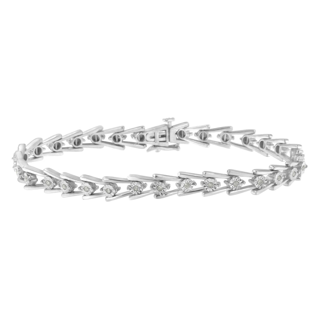 .925 Sterling Silver 1/4 cttw Miracle Set Diamond Sleek and Open "V"Bracelet (I-J Color, I3 Clarity) -7.5" - Friggin Jewelry