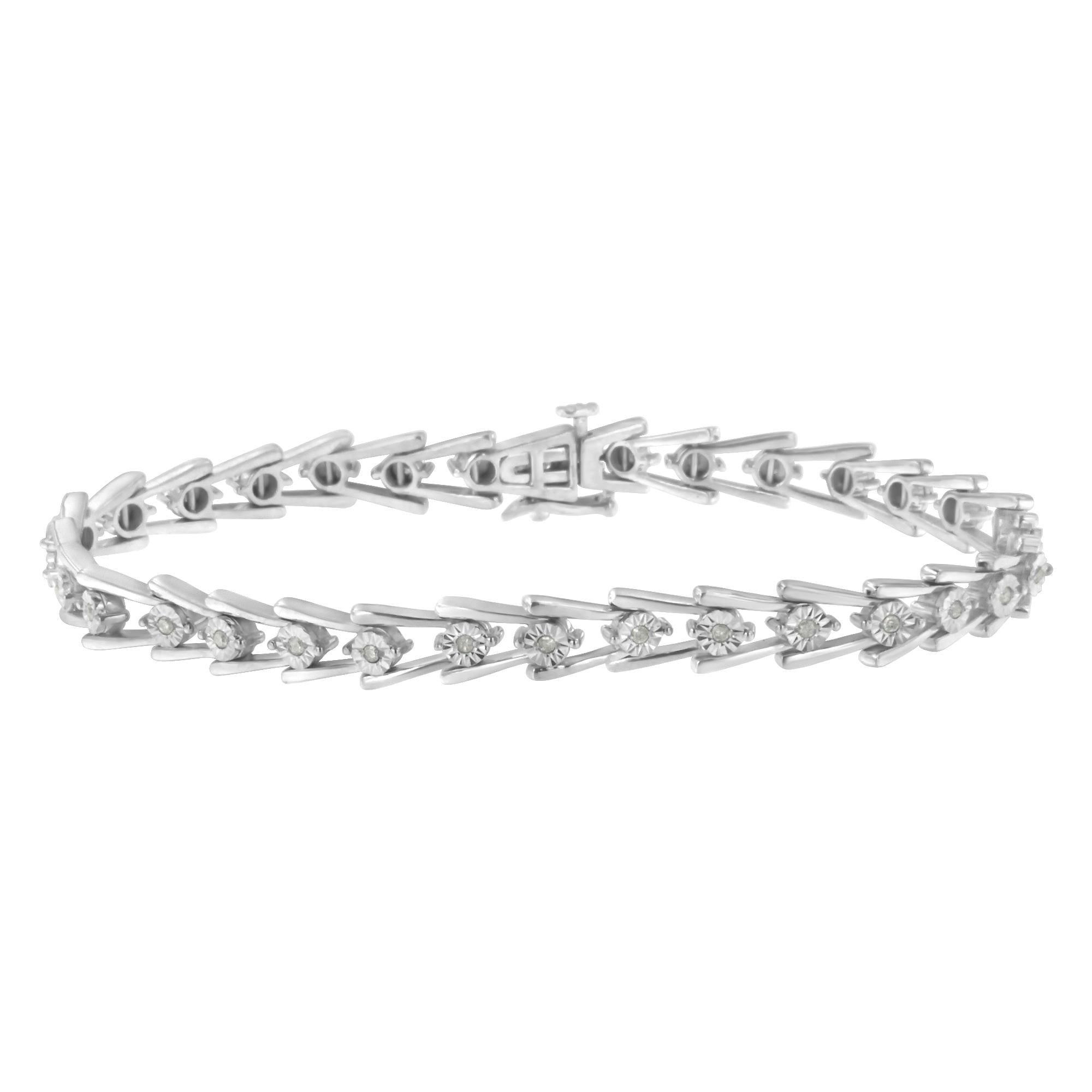 .925 Sterling Silver 1/4 cttw Miracle Set Diamond Sleek and Open "V"Bracelet (I-J Color, I3 Clarity) -7.5" - Friggin Jewelry
