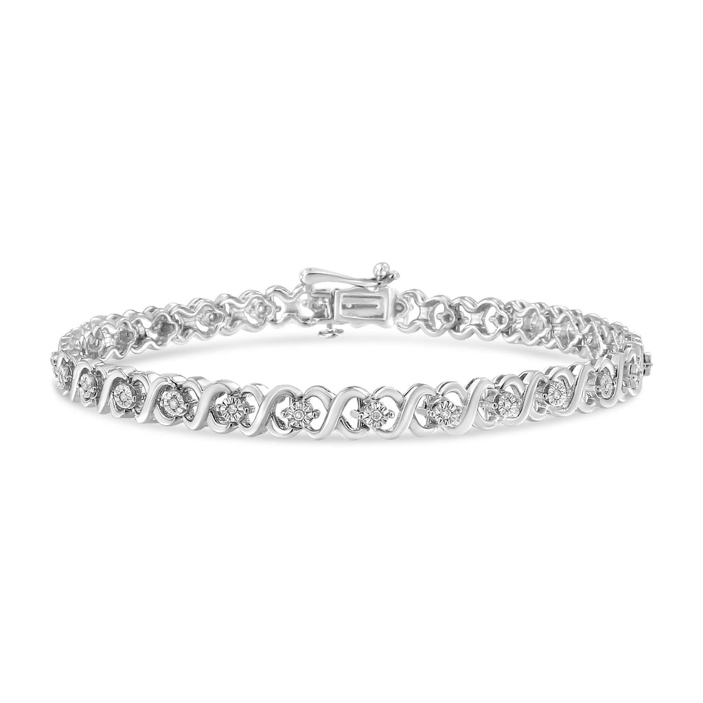 Pulsera de tenis de plata de ley 925 con diamantes de 1/6 quilates engastados en forma de infinito y estación (color IJ, claridad I3) - 18,25 cm - Friggin Jewelry
