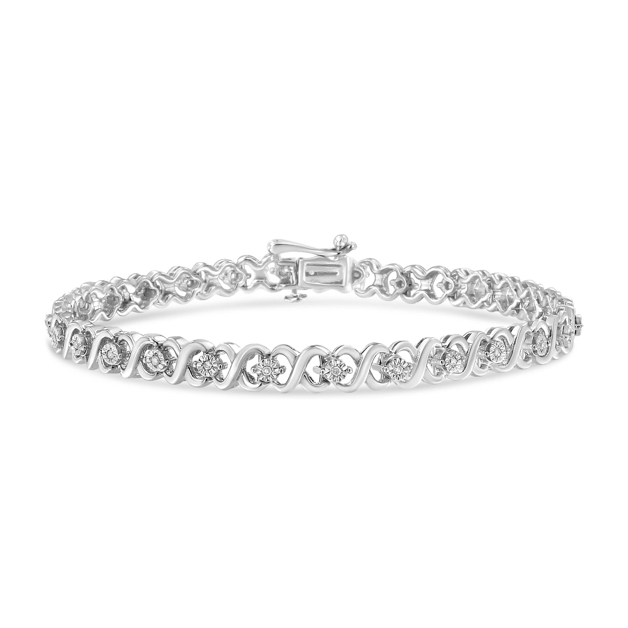 Pulsera de tenis de plata de ley 925 con diamantes de 1/6 quilates engastados en forma de infinito y estación (color IJ, claridad I3) - 18,25 cm - Friggin Jewelry