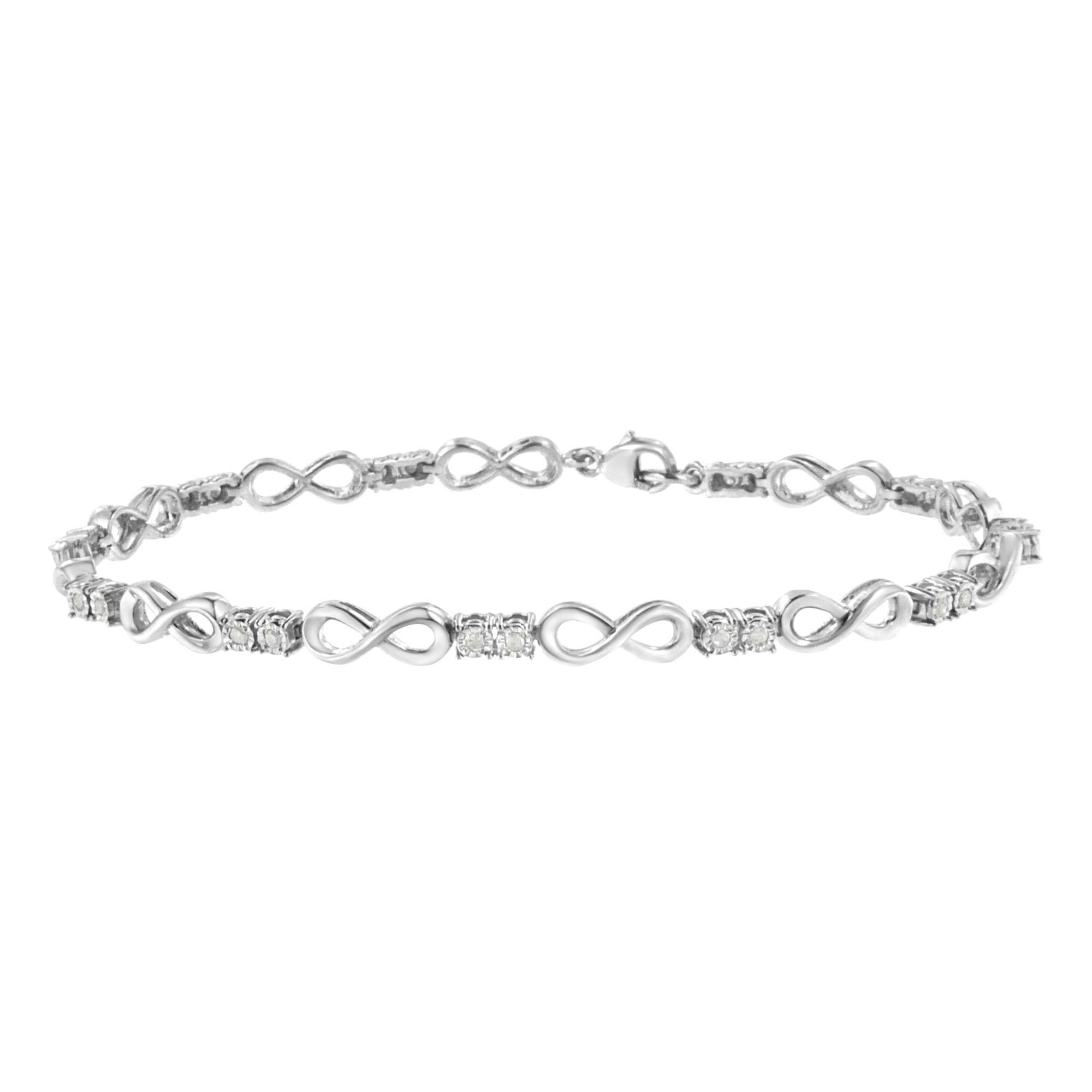 .925 Sterling Silver 1/4 cttw Miracle Set Diamond Infinity Link Bracelet (I-J Color, I3-Promo Clarity) - 7.25" - Friggin Jewelry