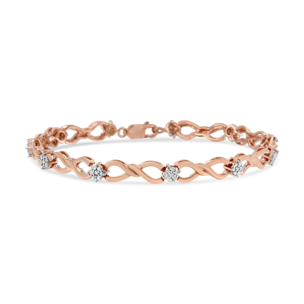 Pulsera de tenis con eslabones infinitos de diamantes de 1/2 quilates y plata de ley 925 chapada en oro rosa de 10 quilates (color HI, claridad I2-I3), 18 cm - Friggin Jewelry