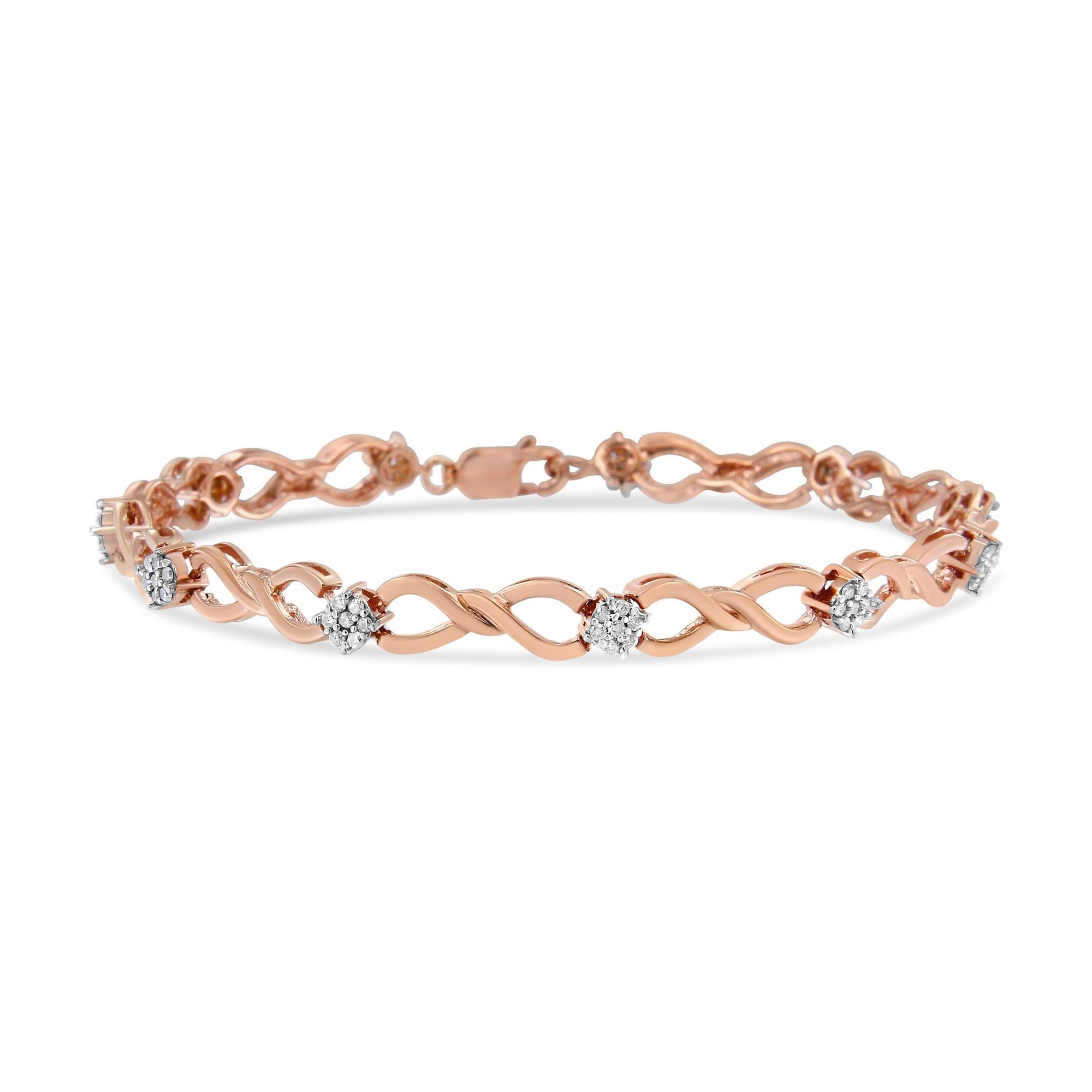 10K Rose Gold Plated .925 Sterling Silver 1/2 Cttw Diamond Infinity Link Tennis Bracelet (H-I Color, I2-I3 Clarity) -7” - Friggin Jewelry