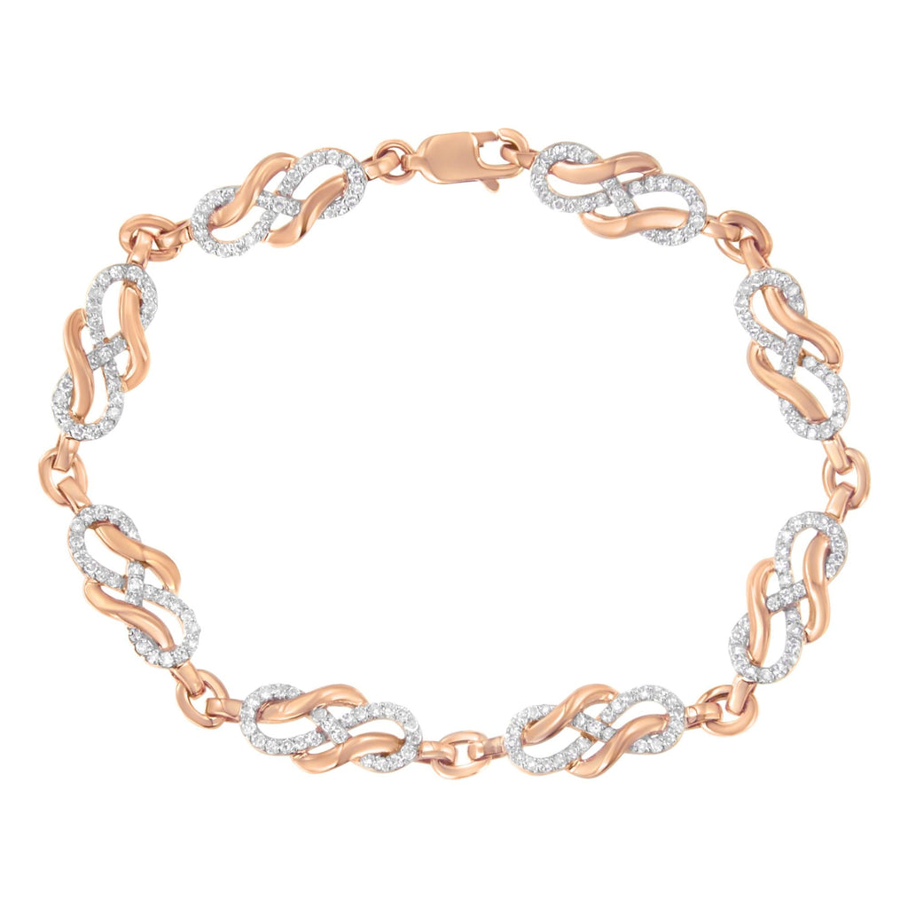 10K Rose Gold 1.0 Cttw Diamond Infinity Loop and Swirl Link Bracelet (I-J Color, I2-I3 Clarity) - 7.25" Inches - Friggin Jewelry