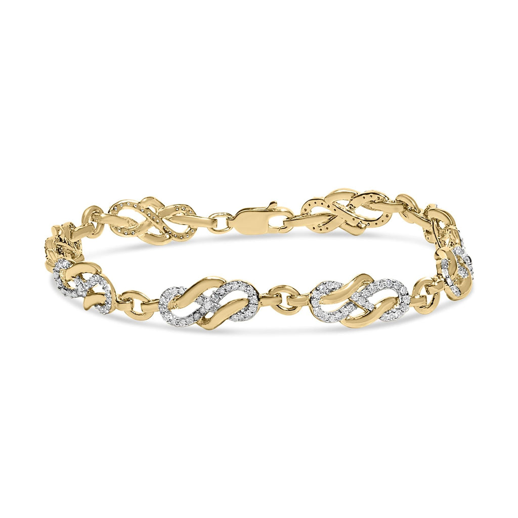Pulsera de eslabones con forma de espiral y lazo infinito de diamantes de 1,0 quilates con baño de oro amarillo de 14 quilates en plata de ley 925 - Friggin Jewelry