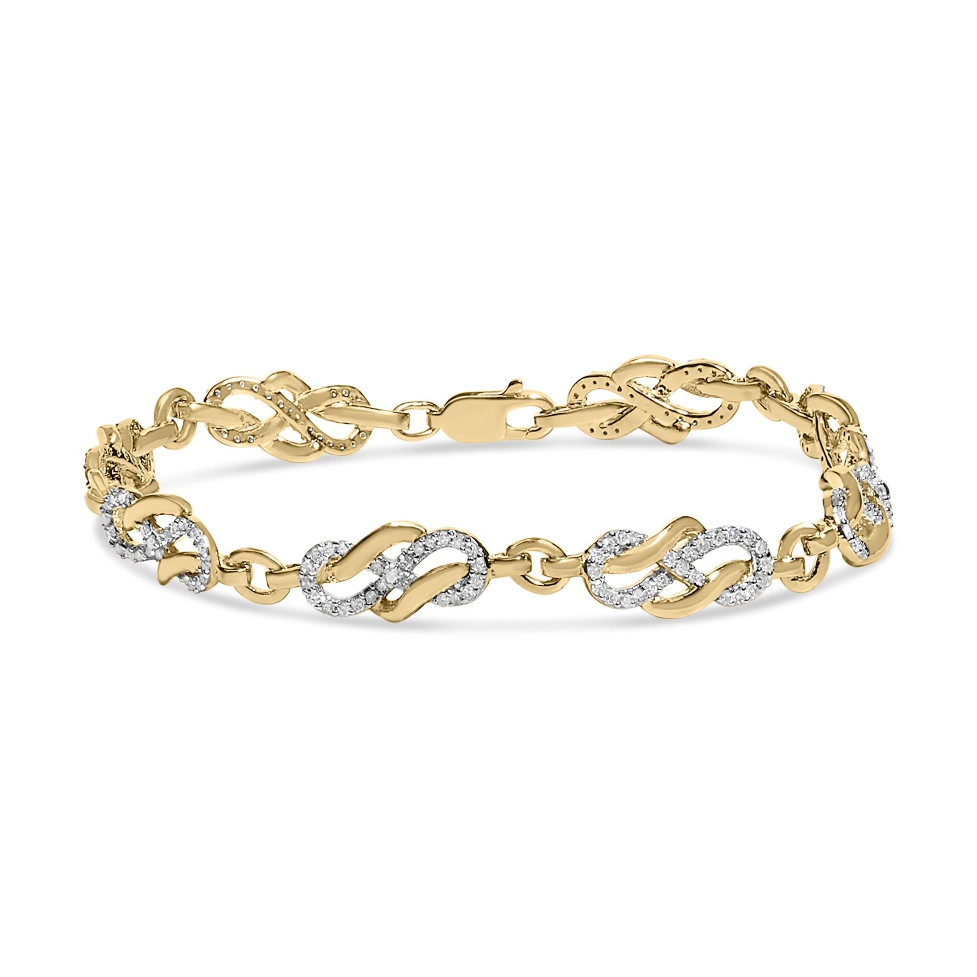 Pulsera de eslabones con forma de espiral y lazo infinito de diamantes de 1,0 quilates con baño de oro amarillo de 14 quilates en plata de ley 925 - Friggin Jewelry