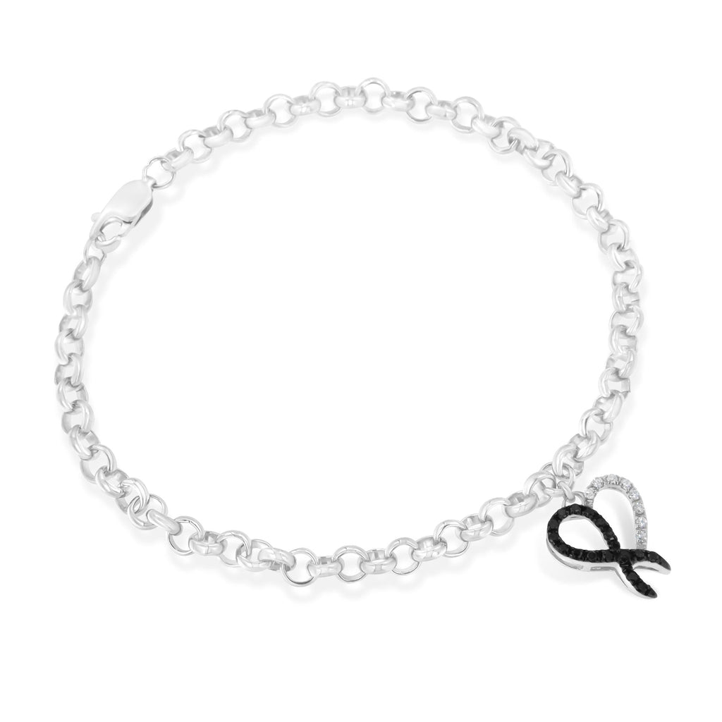 Sterling Silver 1/6ct TDW Diamond Heart Charm Bracelet (Black, I2-I3) - Friggin Jewelry