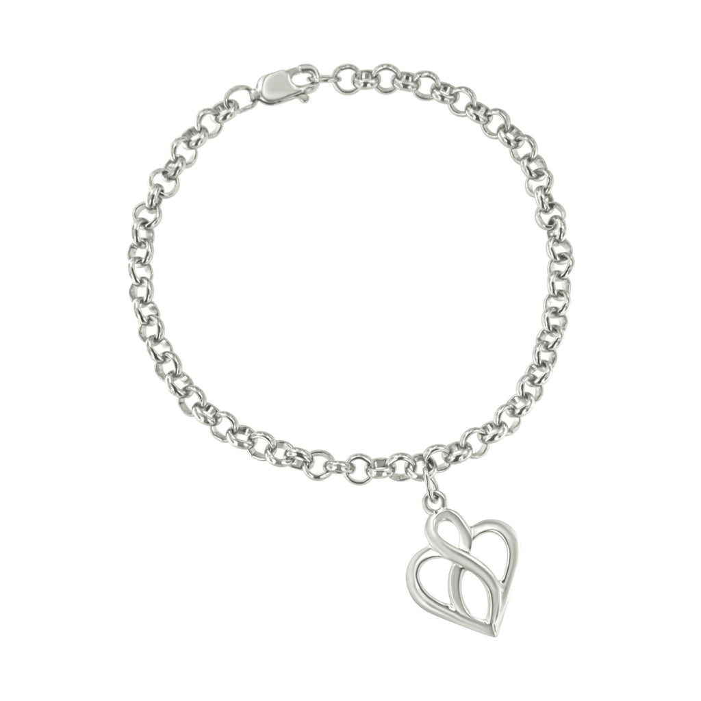 Bracciale con ciondolo a forma di cuore aperto in argento sterling 925 con catena centrale verticale infinita - Misura 7" - Friggin Jewelry