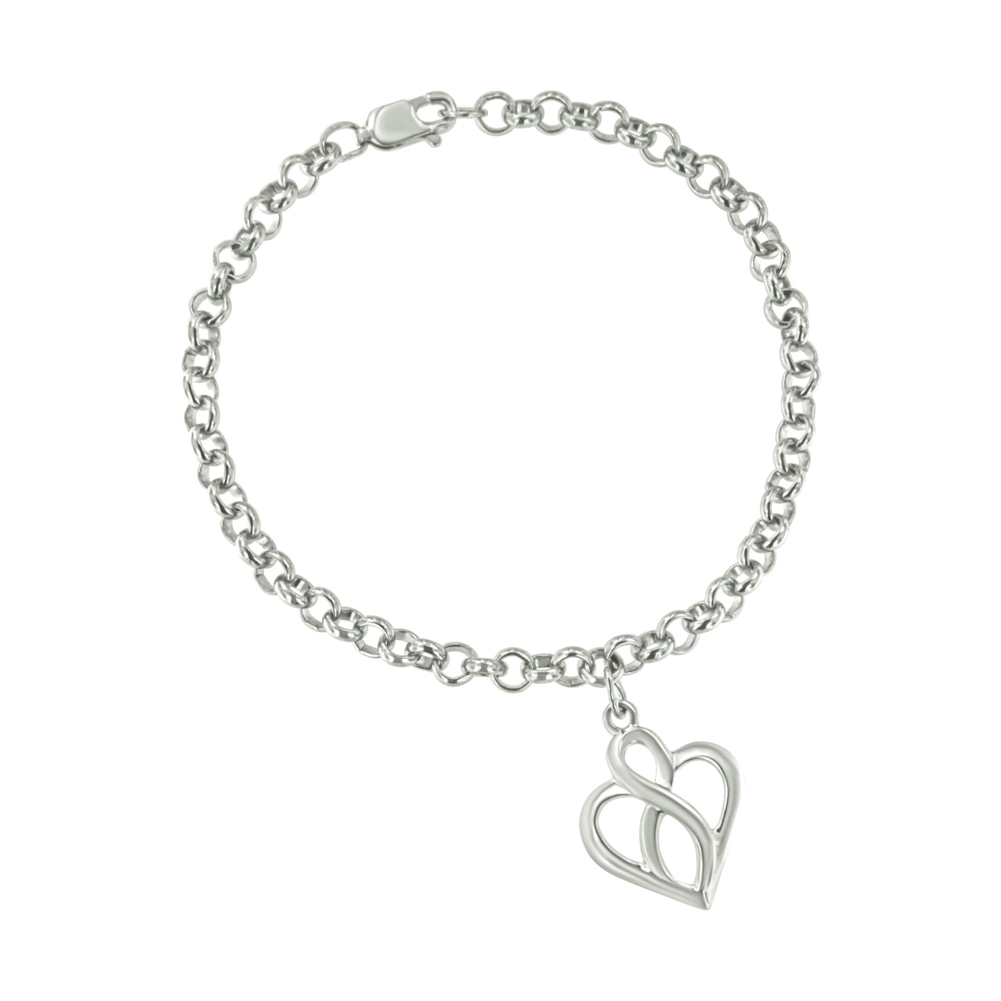 .925 Sterling Silver Open Heart with Center Vertical Infinity Chain Charm Bracelet - Size 7" - Friggin Jewelry