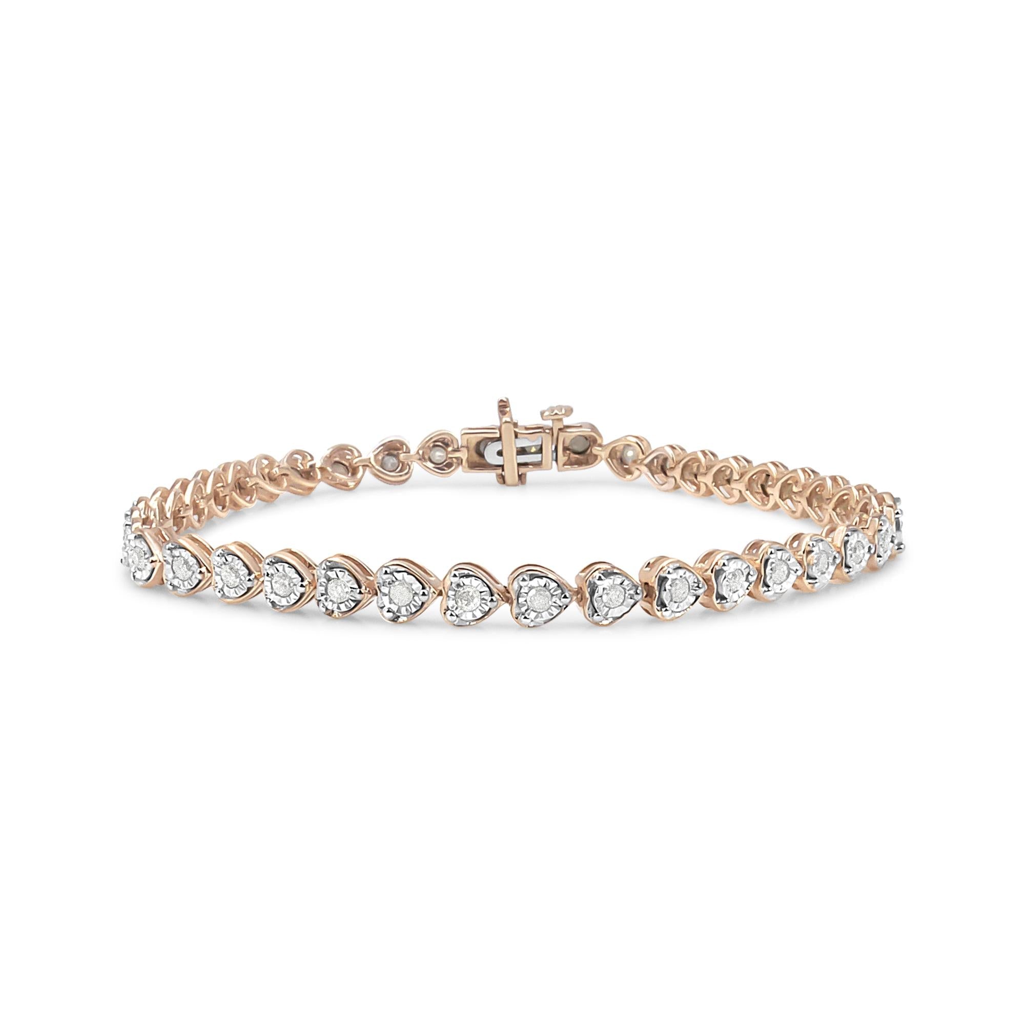 .925 Sterling Silver 1.0 Cttw Miracle Set Diamond Heart-Link 7" Tennis Bracelet (I-J Color, I2-I3 Clarity) - Friggin Jewelry