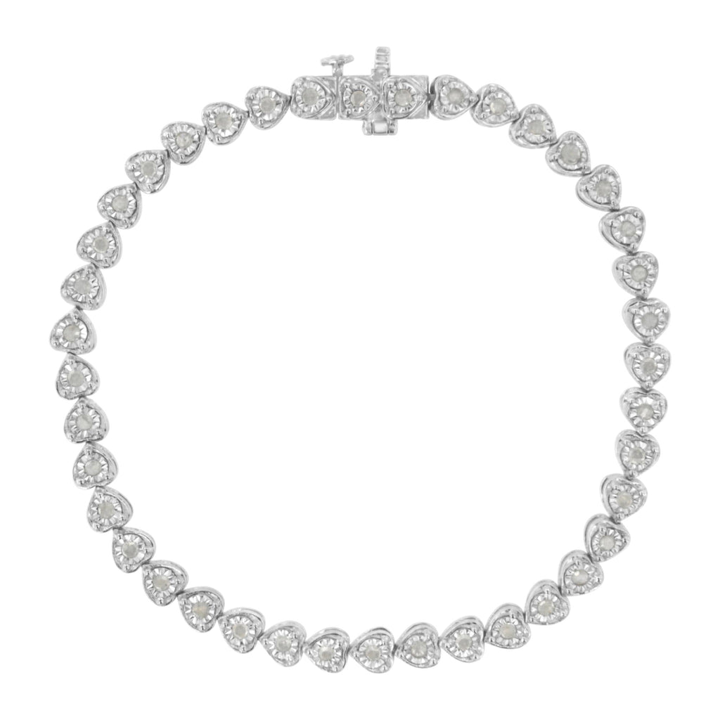 Pulsera de tenis de 18 cm con eslabones en forma de corazón y diamantes engastados milagrosos de 1,0 quilates en plata de ley 925 (color IJ, claridad I2-I3) - Friggin Jewelry