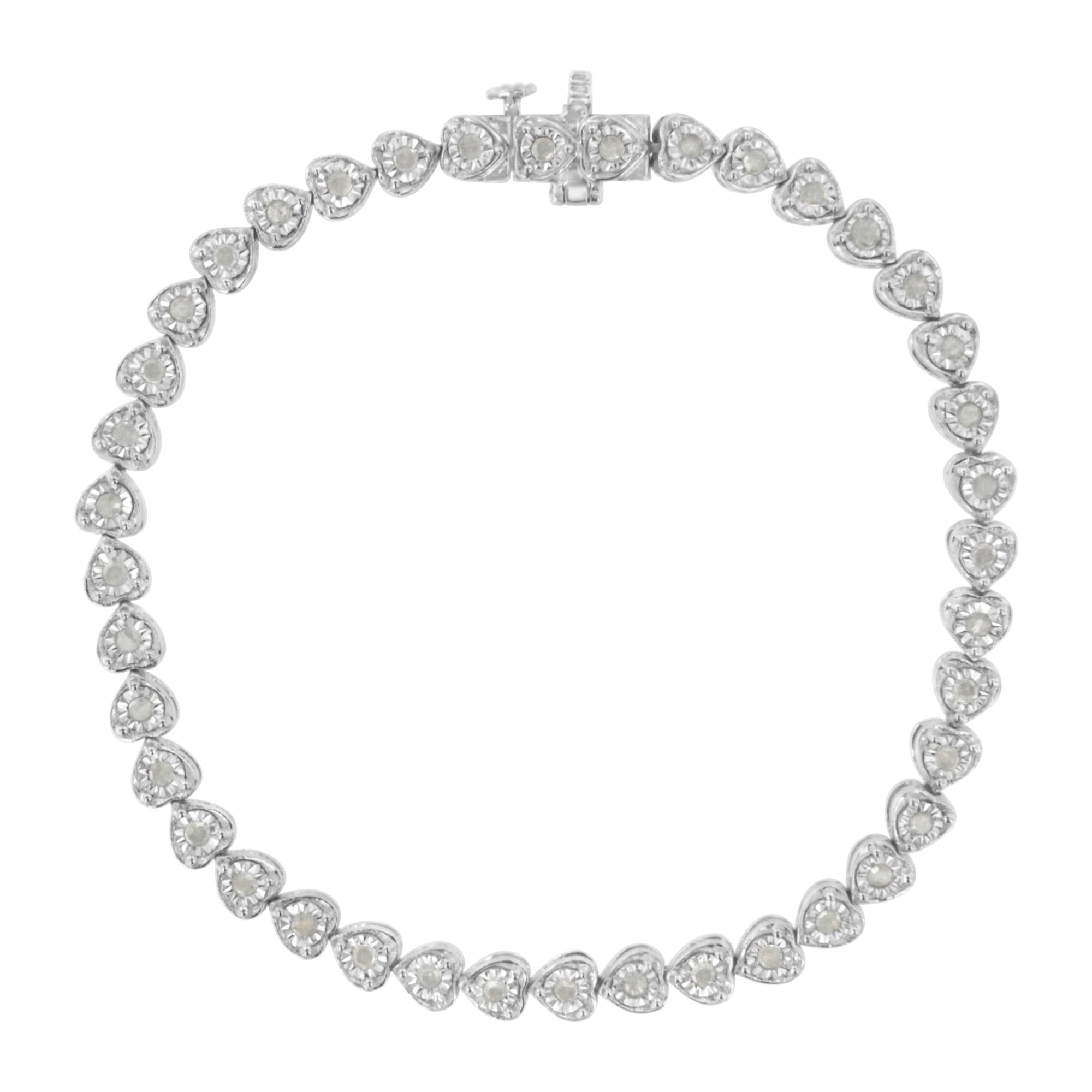 Pulsera de tenis de 18 cm con eslabones en forma de corazón y diamantes engastados milagrosos de 1,0 quilates en plata de ley 925 (color IJ, claridad I2-I3) - Friggin Jewelry