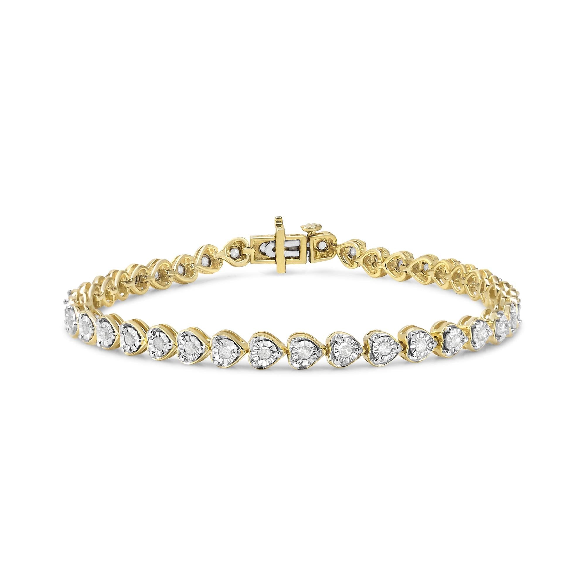 Pulsera de tenis de 18 cm con eslabones en forma de corazón y diamantes engastados milagrosos de 1,0 quilates en plata de ley 925 (color IJ, claridad I2-I3) - Friggin Jewelry