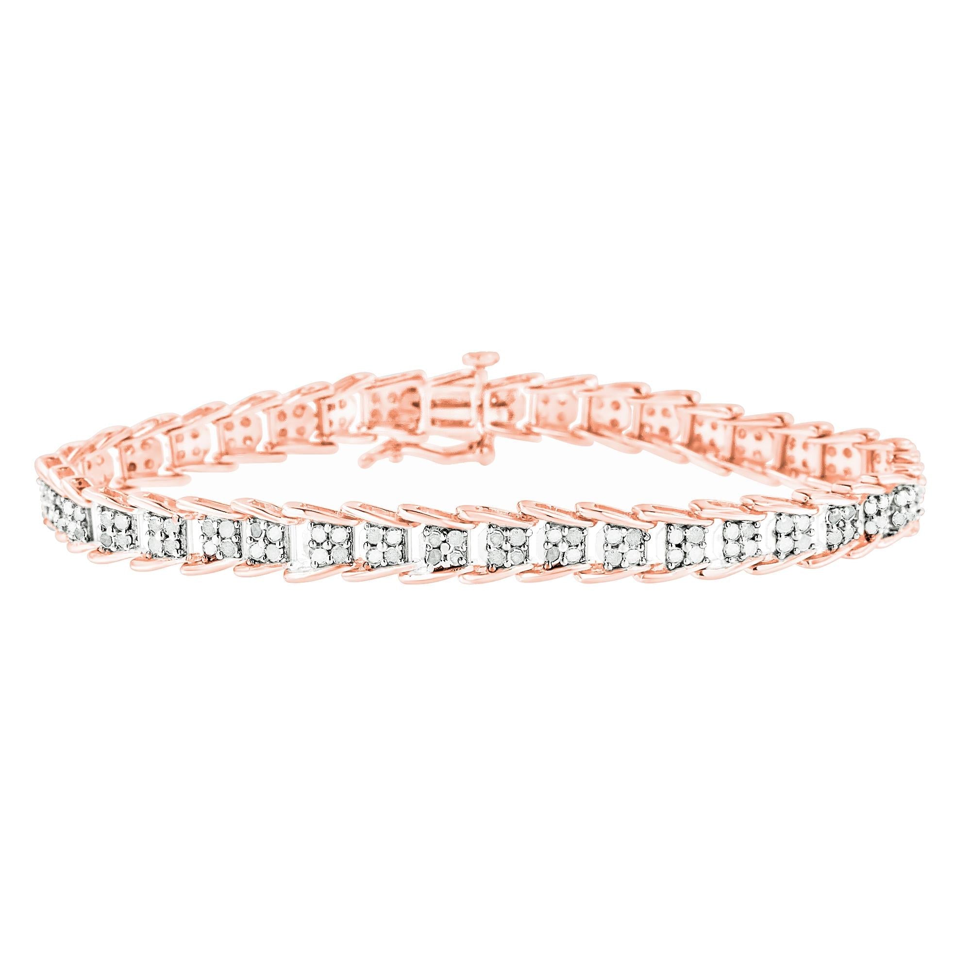 Pulsera de tenis de plata de ley 925 con eslabones de chevron de 2,0 quilates y diamantes en forma de abanico (color IJ, claridad I3) - 18,8 cm - Friggin Jewelry